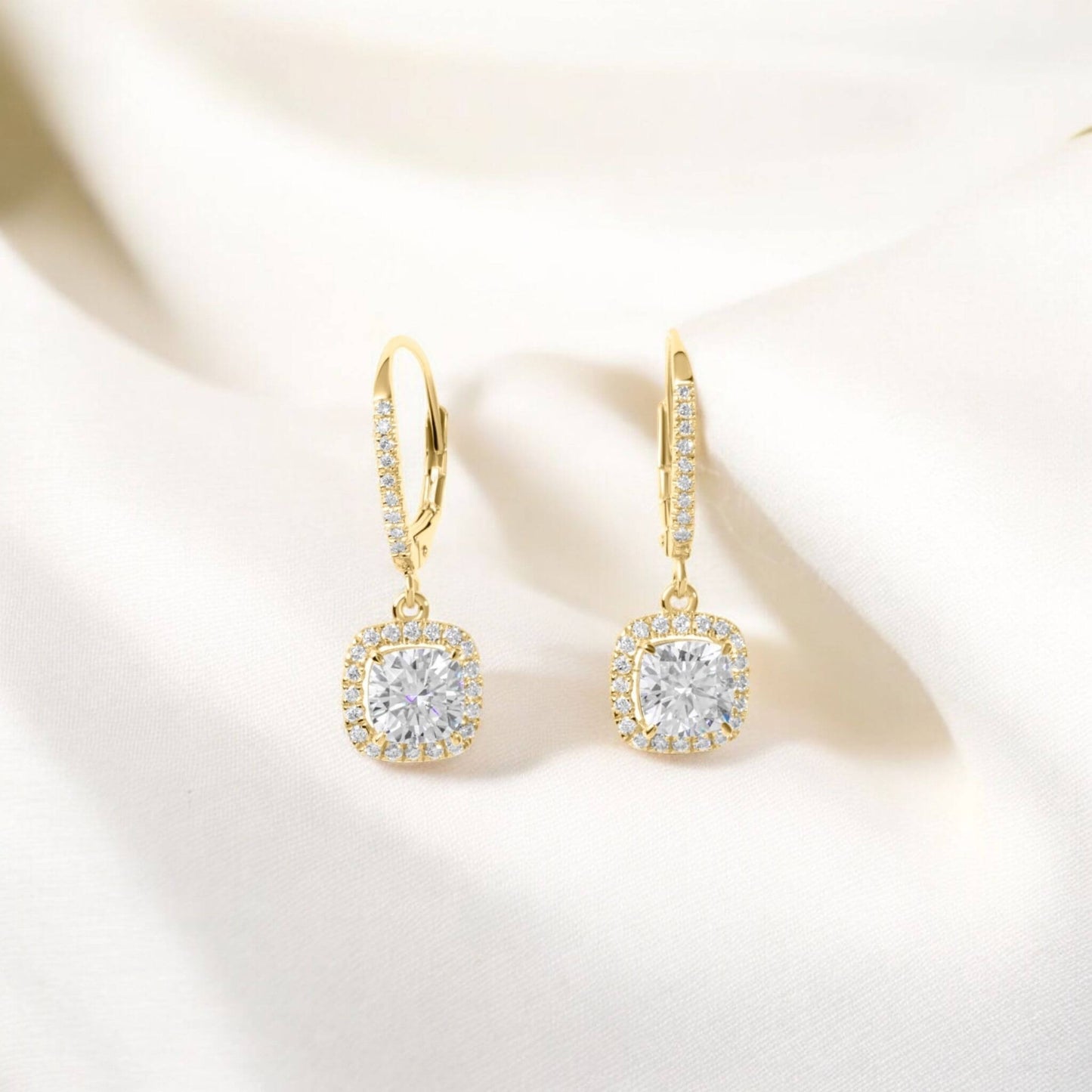 Amaral Cushion Drop Moissanite Earrings