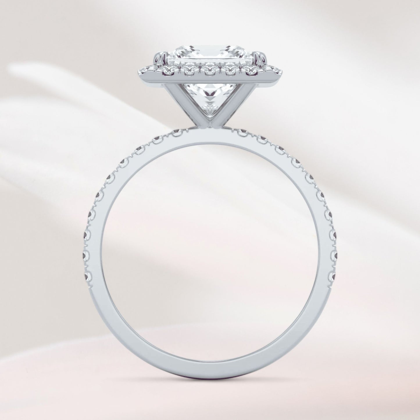 Amaral Halo Princess With Band - White Gold