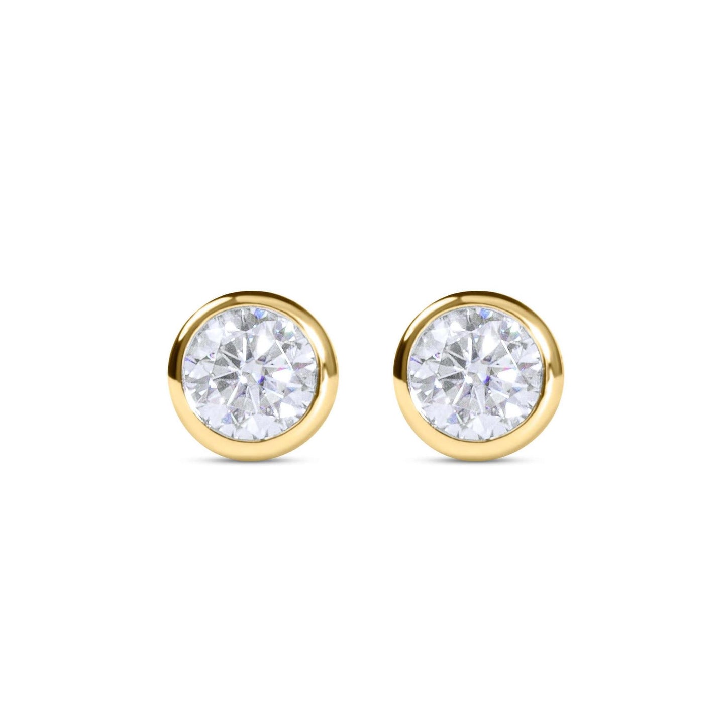 Amaral Bezel Stud Moissanite Diamond Gold Earrings on white background