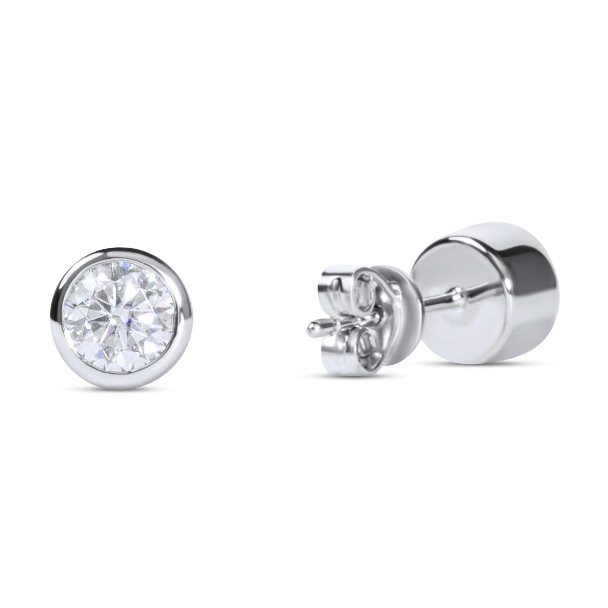 Amaral Bezel Stud Moissanite Diamond Silver Earrings on white background