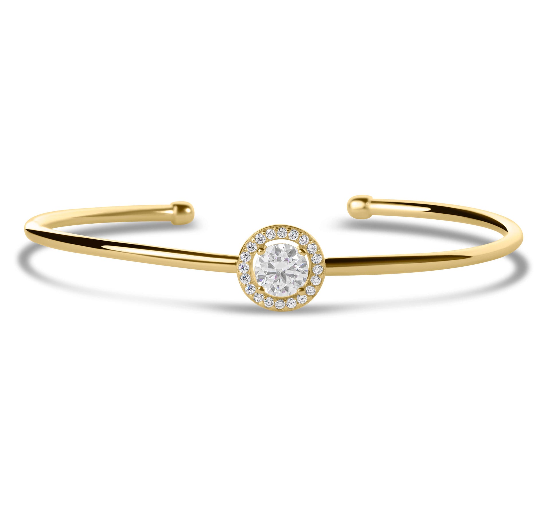 Moissanite Diamond Cuff Gold Bracelet with white background