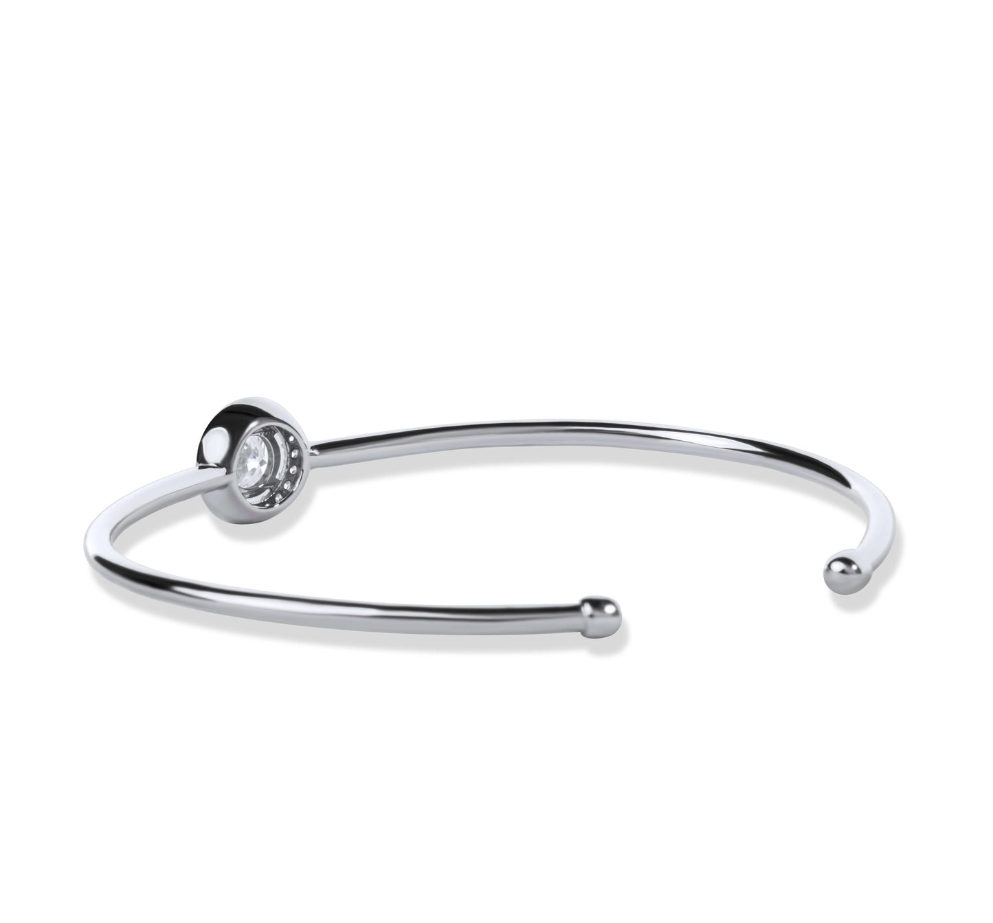 Moissanite Diamond Cuff Silver Bracelet with white background