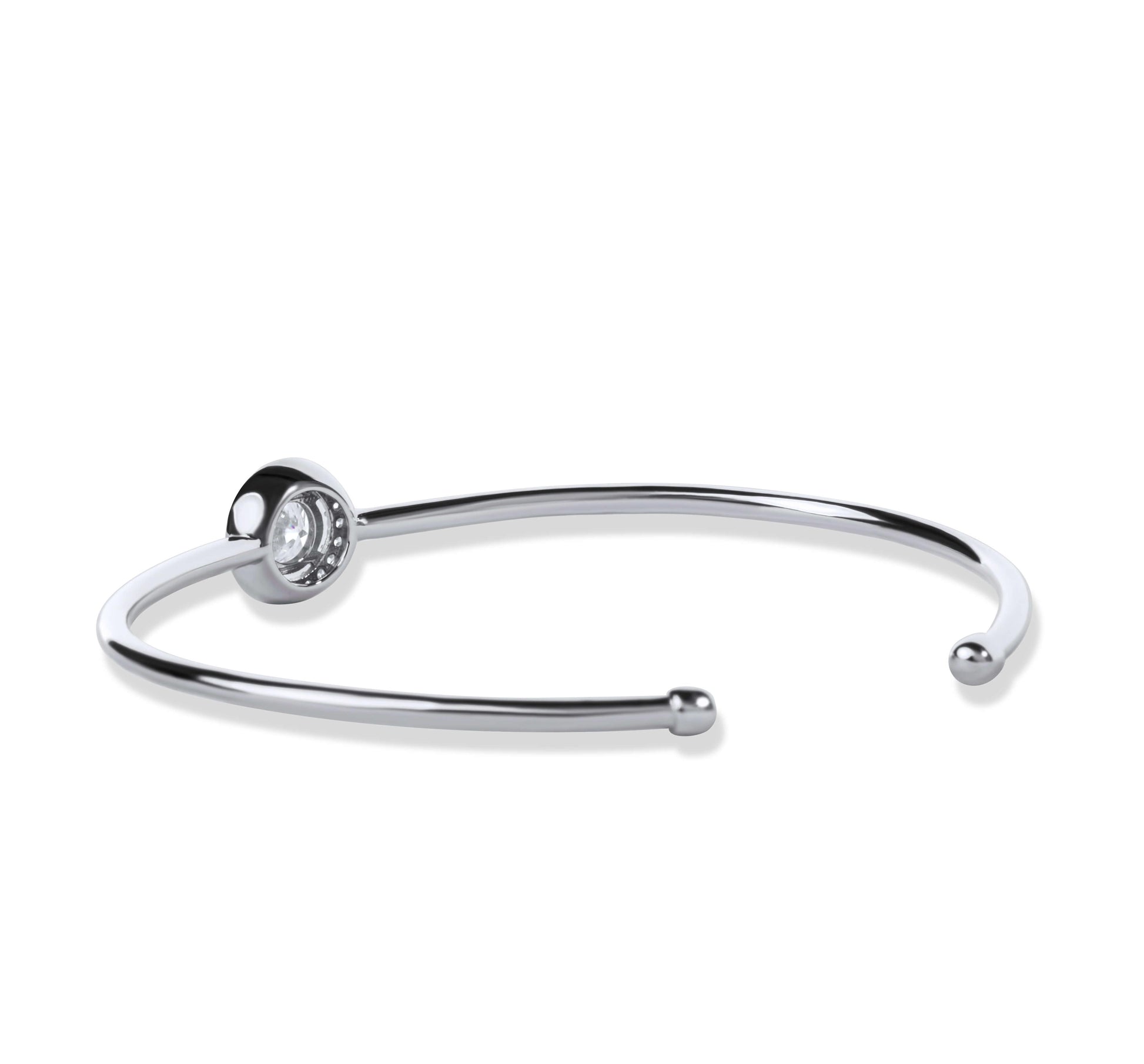 Moissanite Diamond Cuff Silver Bracelet with white background