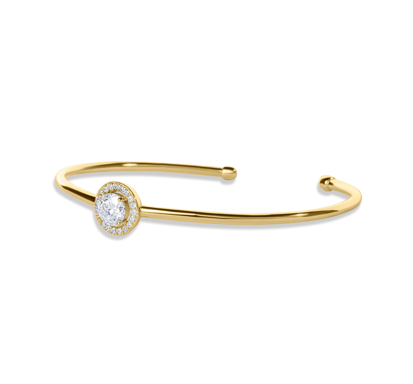 Moissanite Diamond Cuff Gold Bracelet with white background