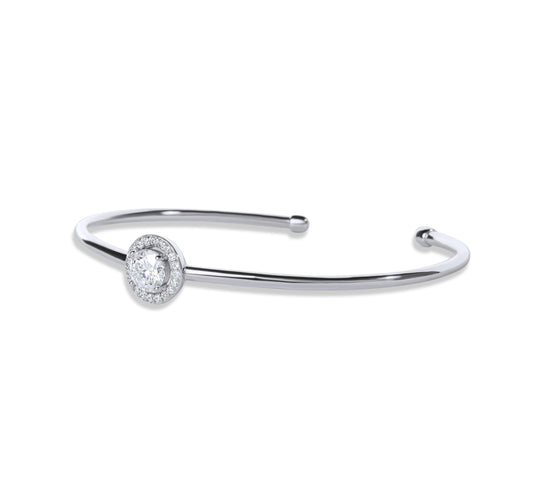 Moissanite Diamond Cuff Silver Bracelet with white background