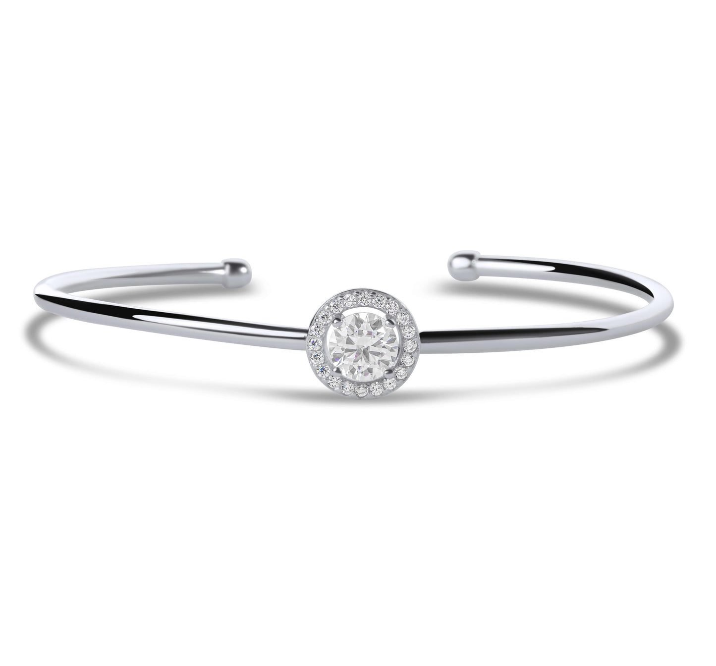 Moissanite Diamond Cuff Silver Bracelet with white background