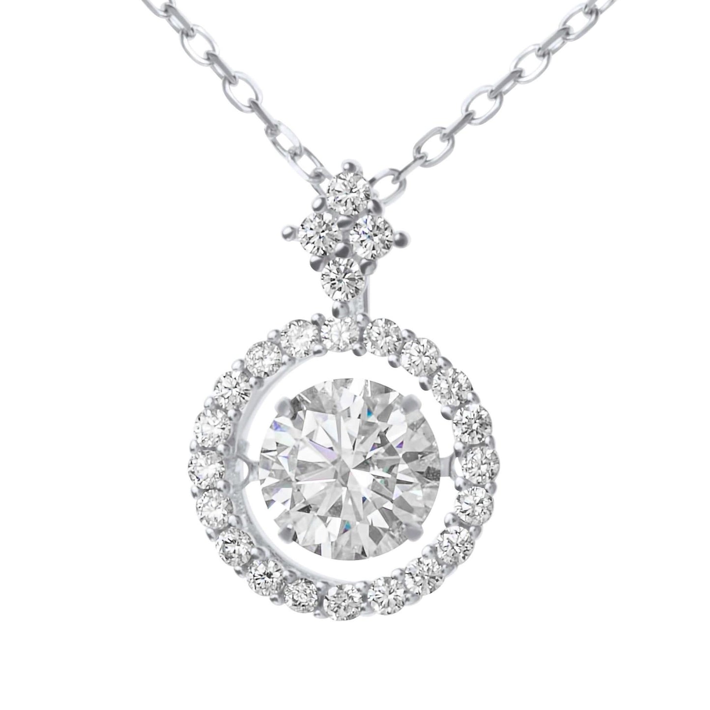 Moissanite Diamond Dancing Stone White Gold Necklaces on white background