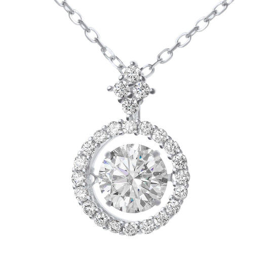 Moissanite Diamond Dancing Stone Silver Necklaces on white background