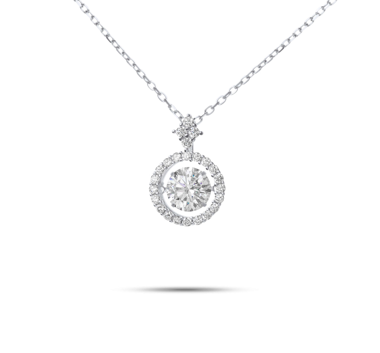 Moissanite Diamond Dancing Stone Silver Necklaces on white background