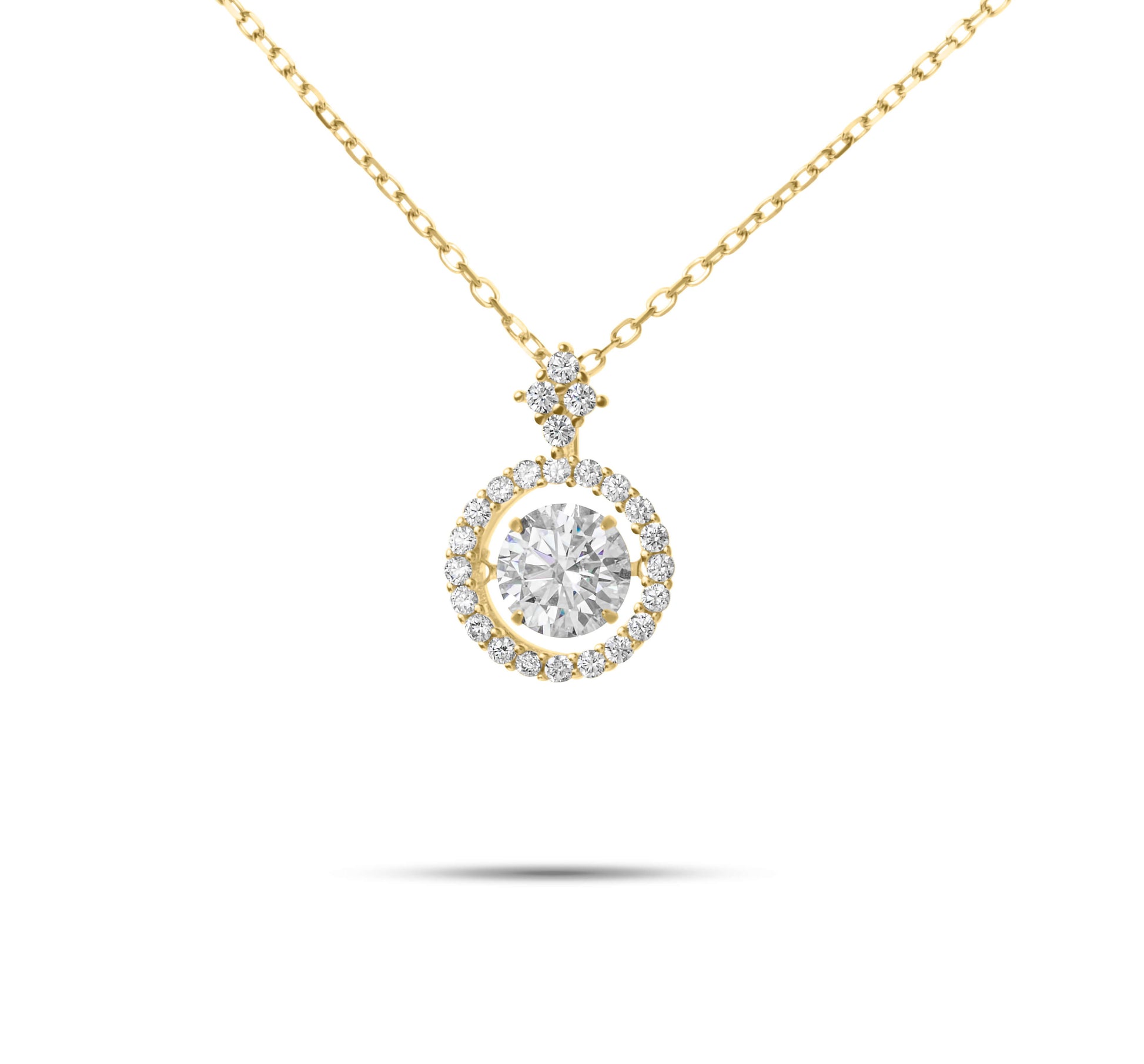 Moissanite Diamond Dancing Stone Gold Necklaces on white background