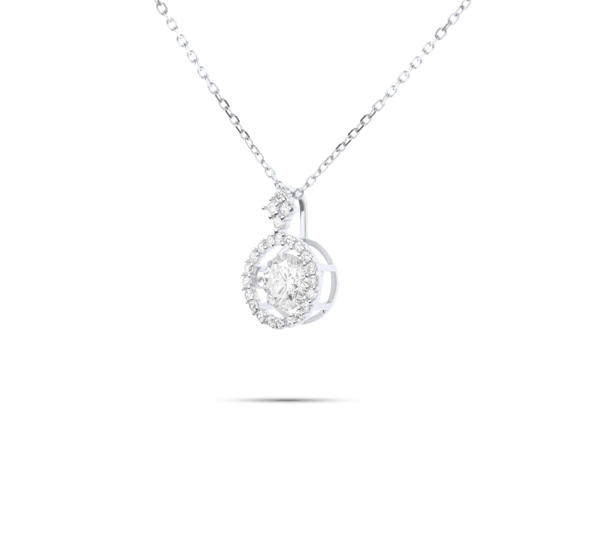 Moissanite Diamond Dancing Stone White Gold Necklaces on white background