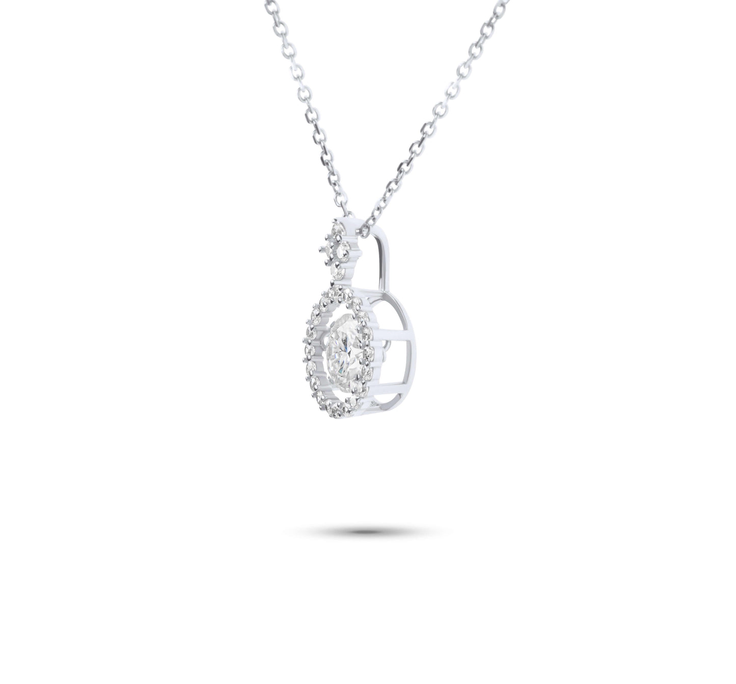 Moissanite Diamond Dancing Stone White Gold Necklaces on white background