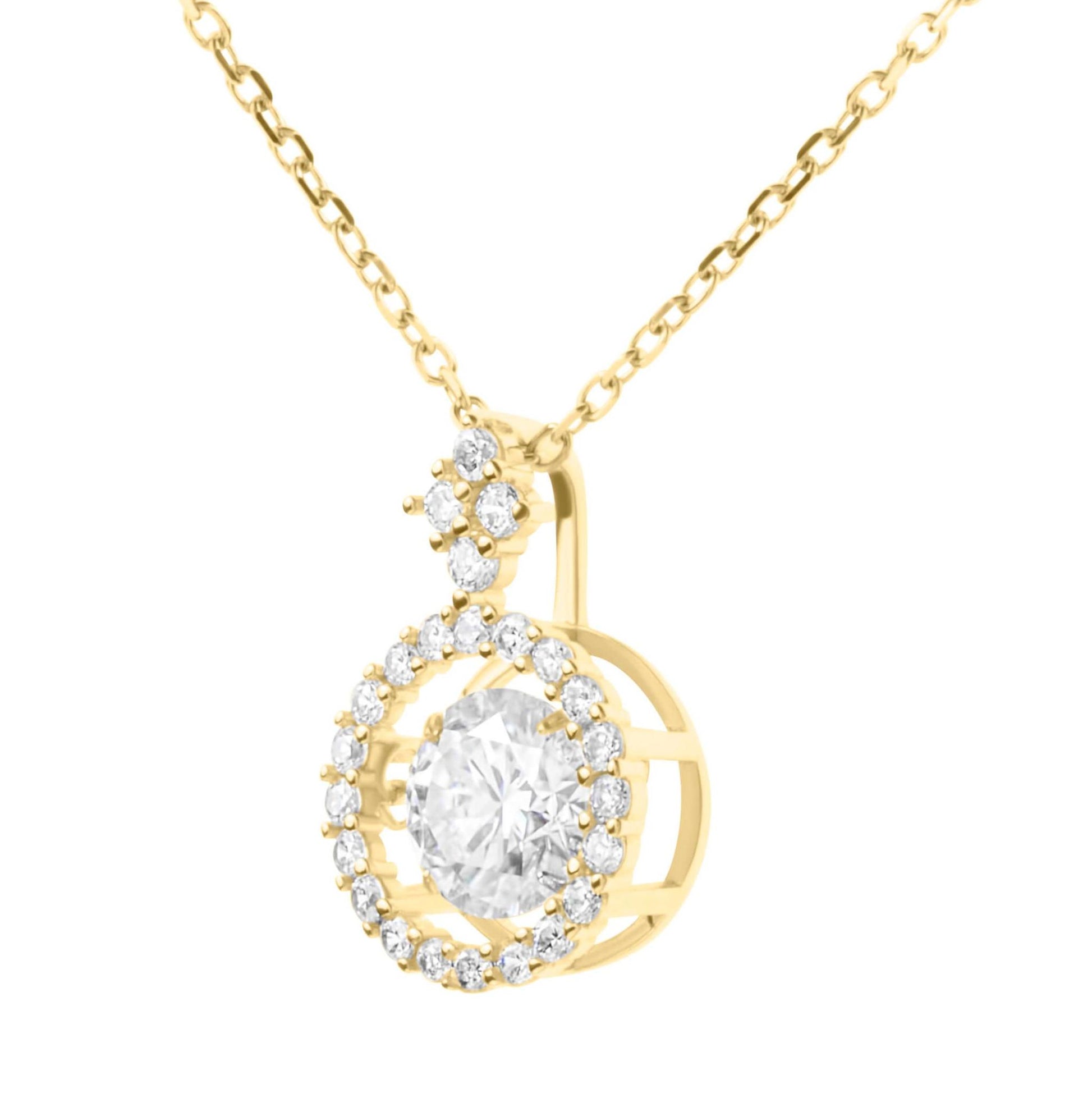 Moissanite Diamond Dancing Stone Gold Necklaces on white background