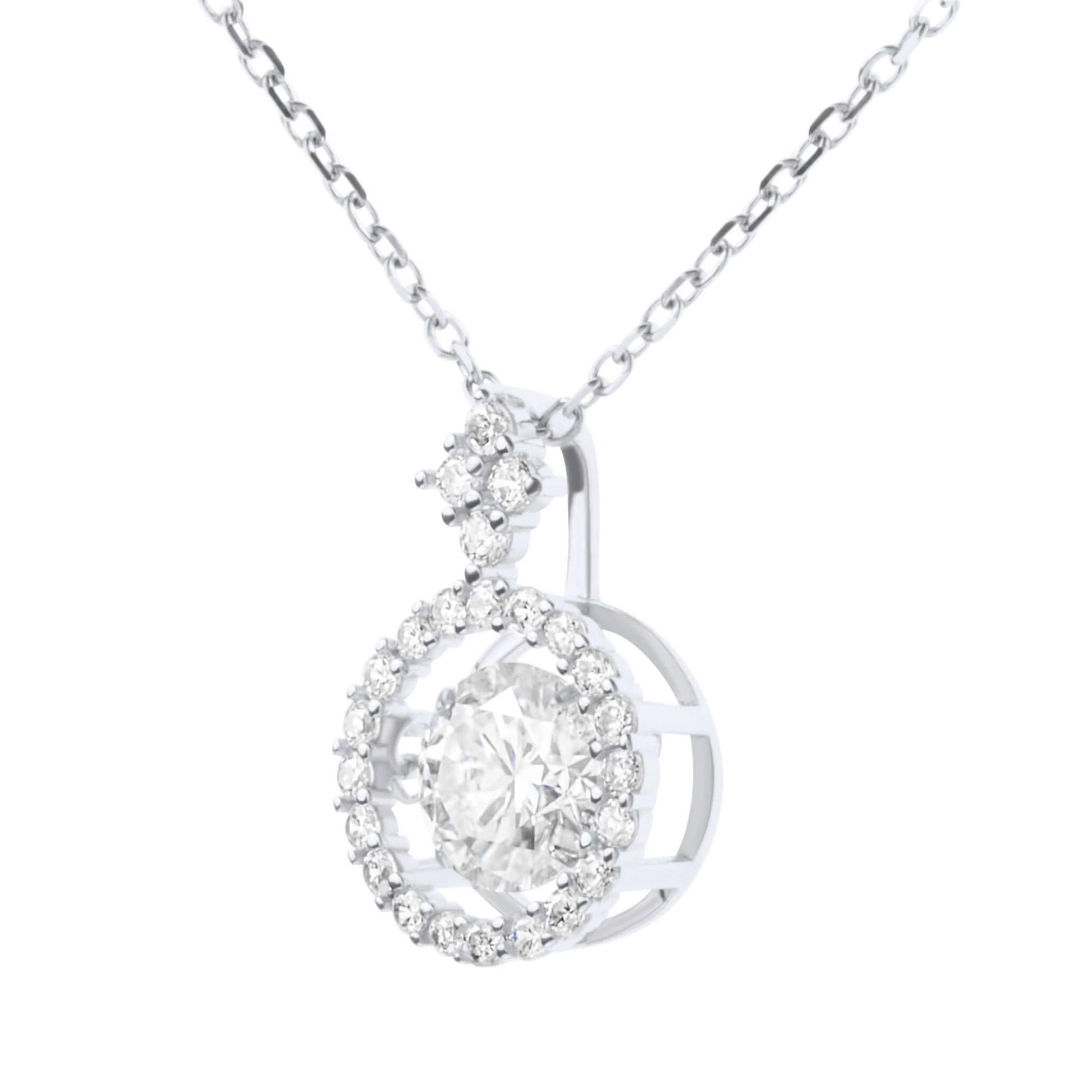 Moissanite Diamond Dancing Stone Silver Necklaces on white background