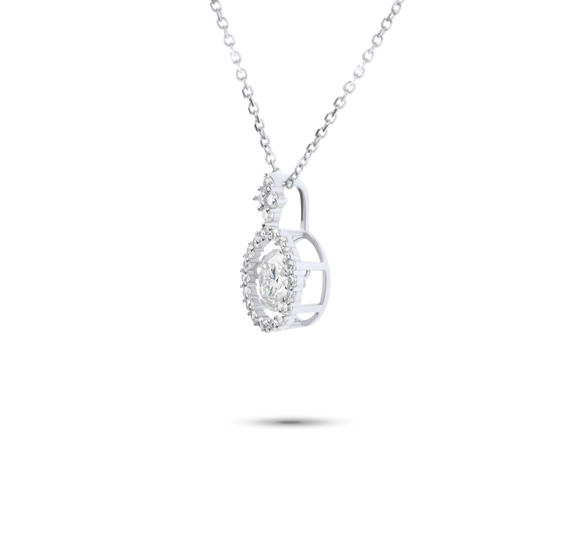 Moissanite Diamond Dancing Stone Silver Necklaces on white background
