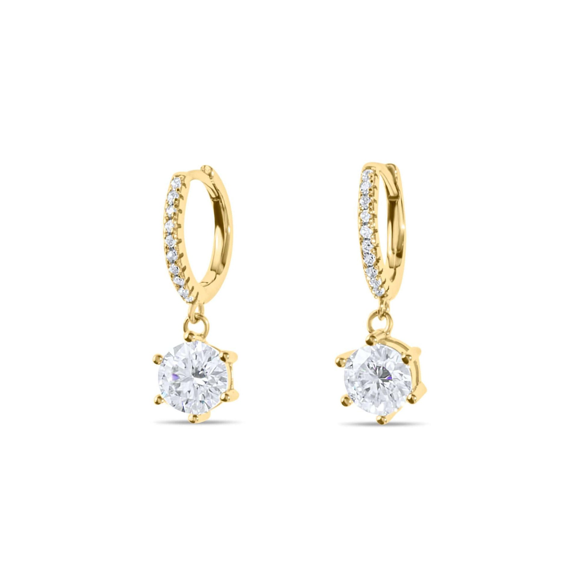 Amaral Drop Moissanite Gold Earrings on white background