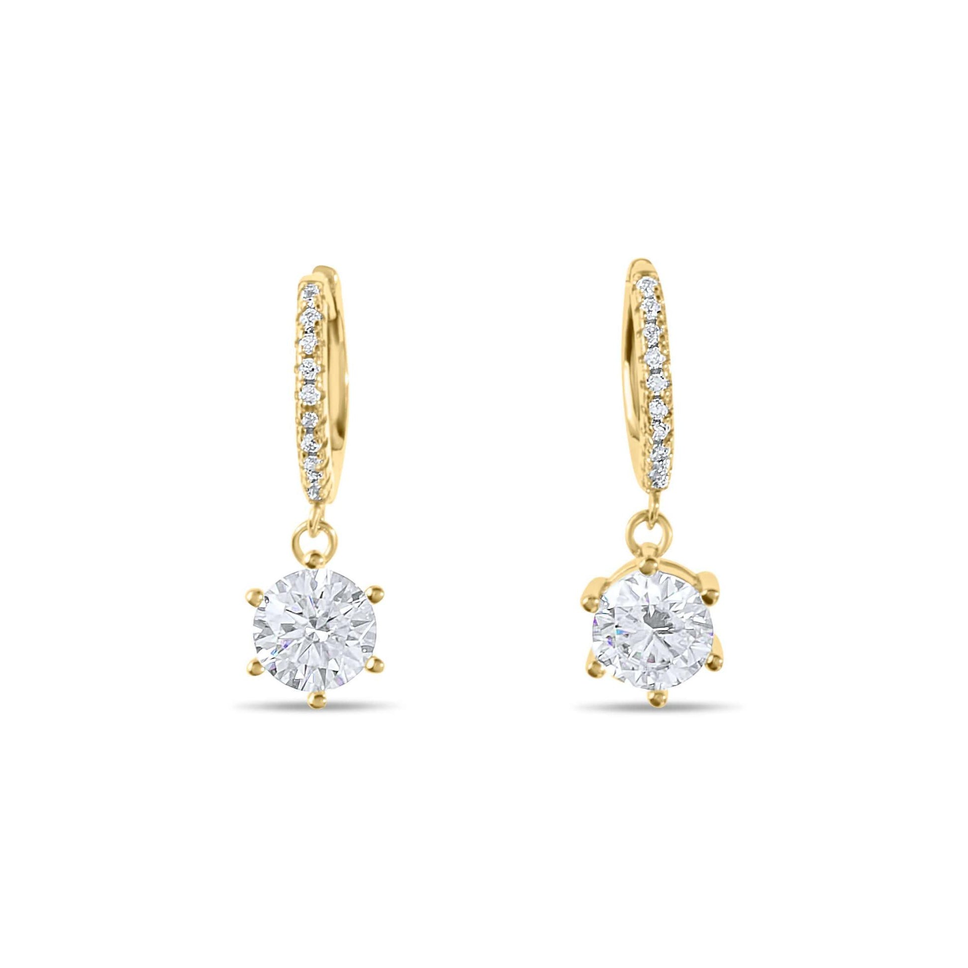 Amaral Drop Moissanite Gold Earrings on white background
