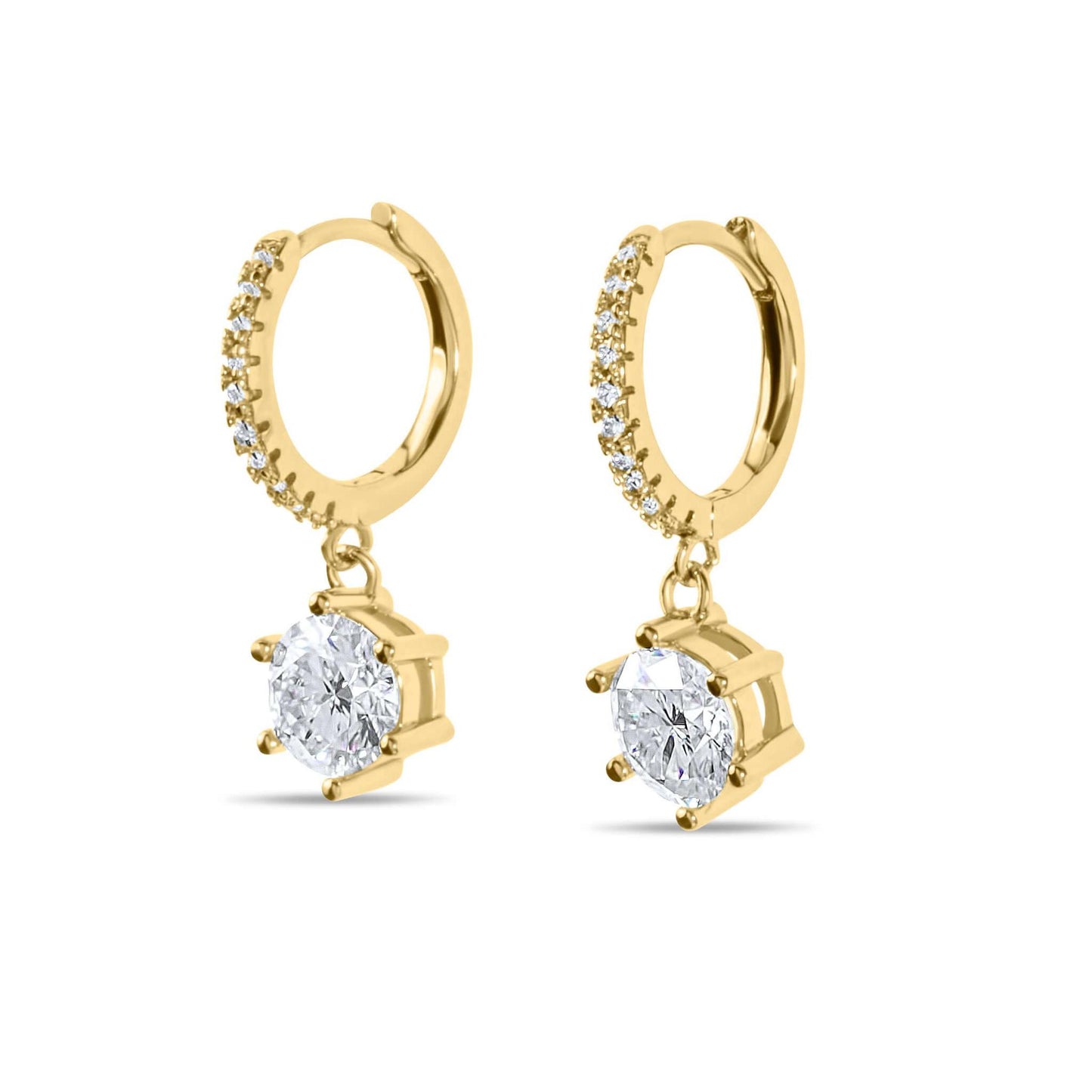 Amaral Drop Moissanite Gold Earrings on white background