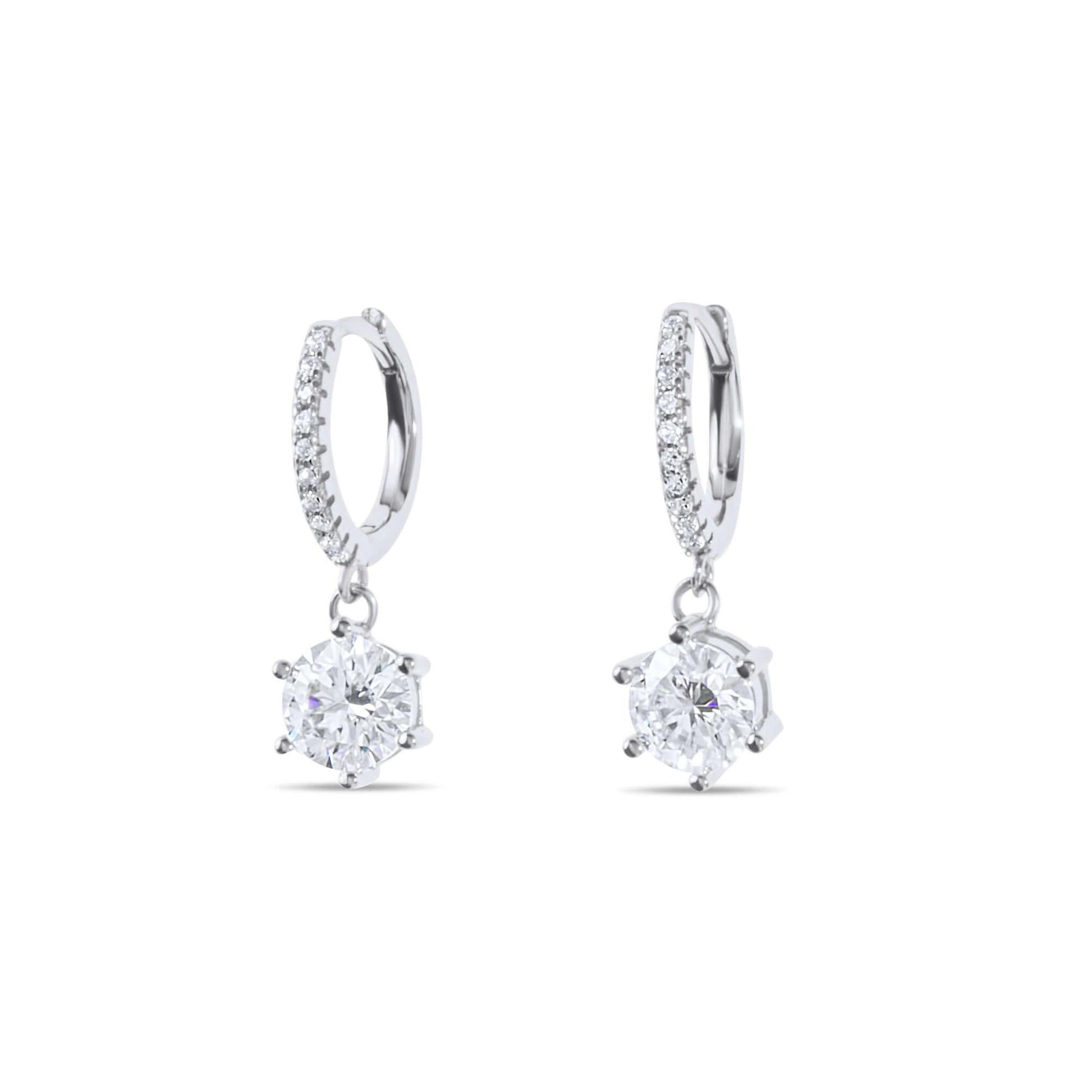 Amaral Drop Moissanite White Gold Earrings on white background