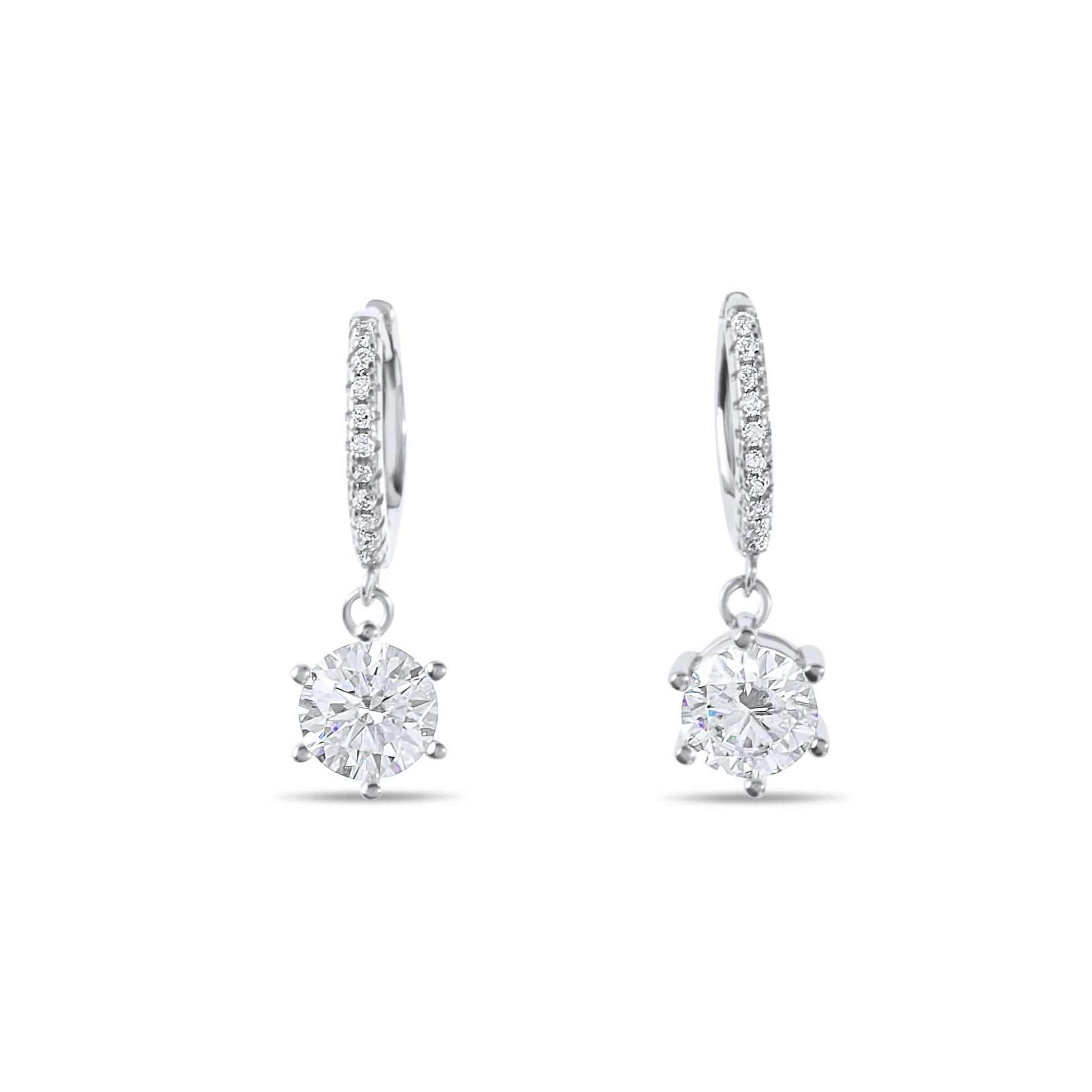 Amaral Drop Moissanite White Gold Earrings on white background