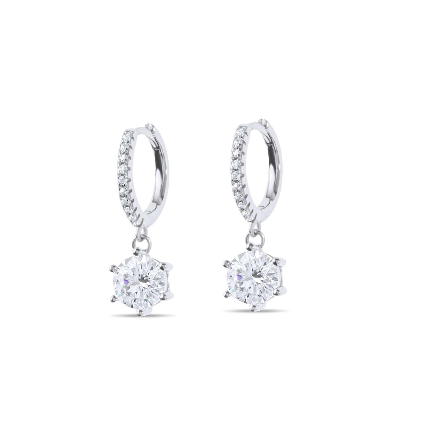 Amaral Drop Moissanite Silver Earrings on white background