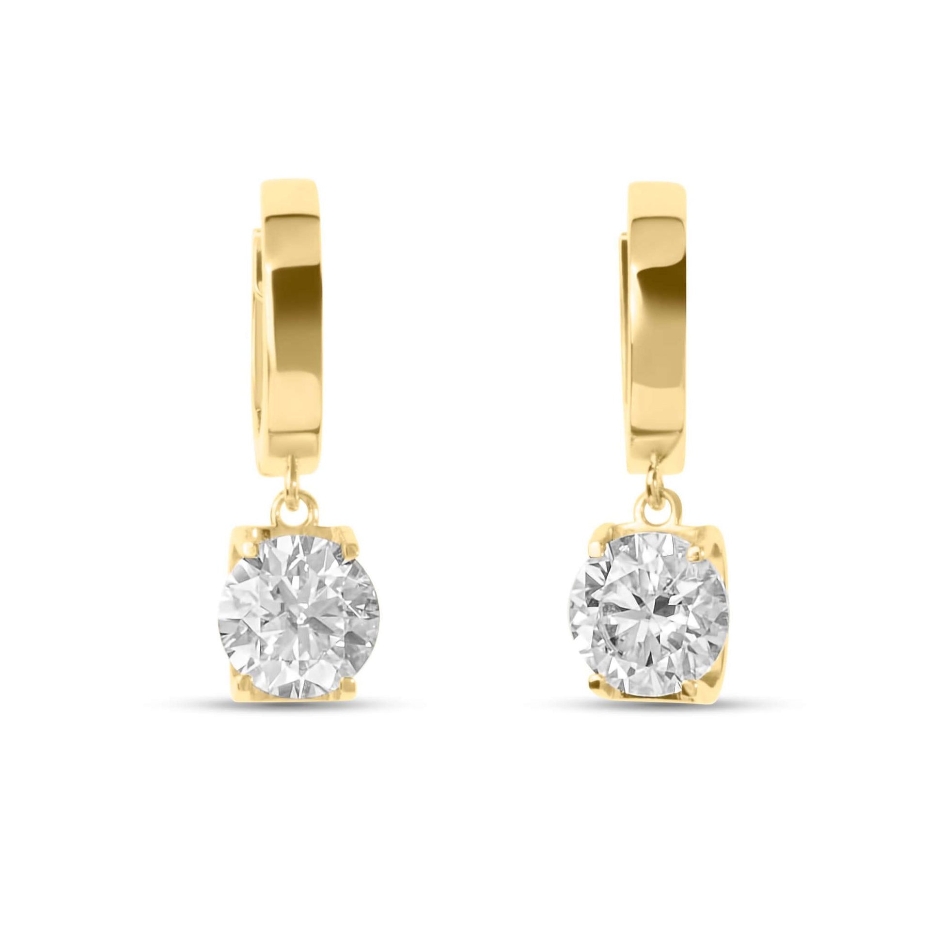Moissanite Diamond Drop Gold Earrings on white background