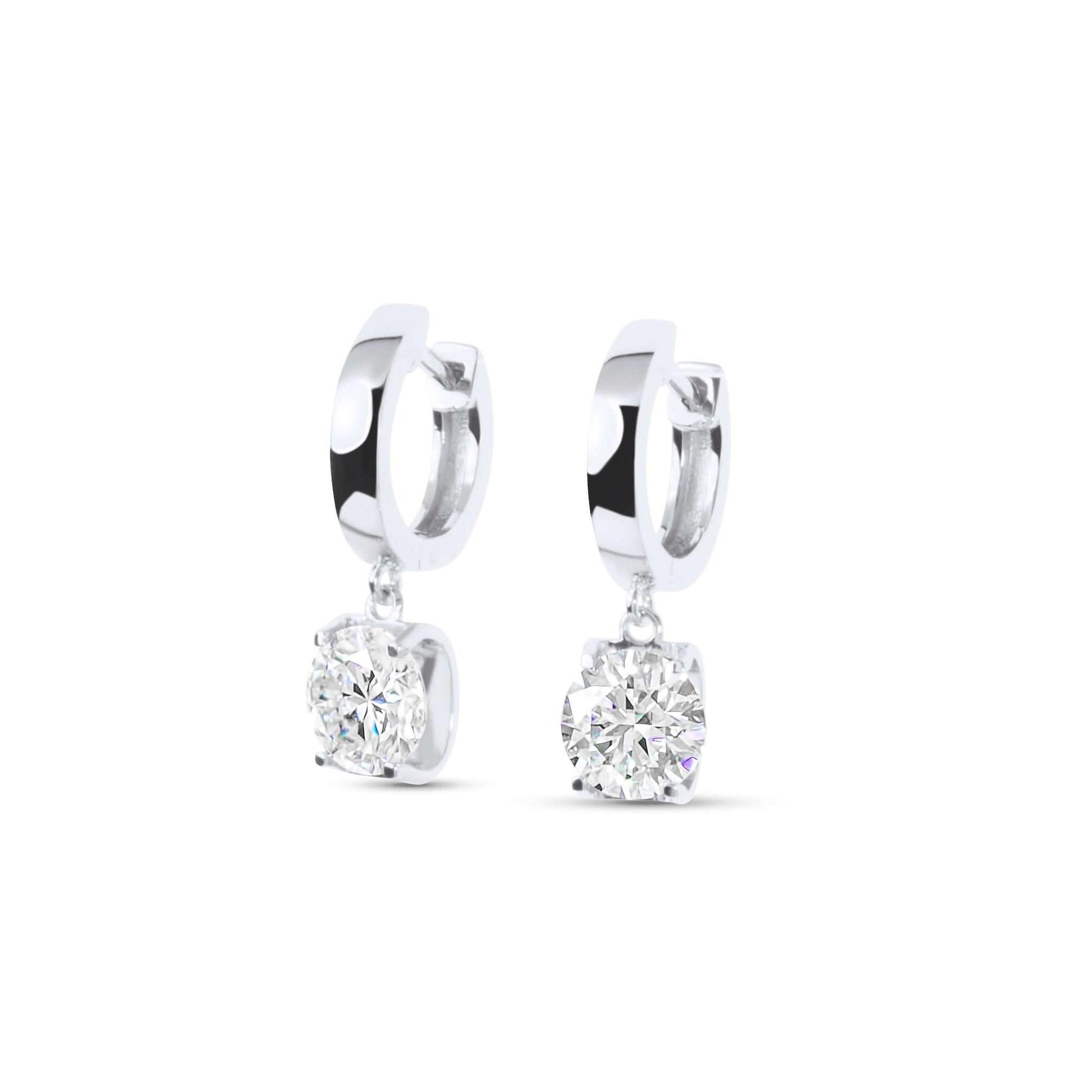 Moissanite Diamond Drop White Gold Earrings on white background