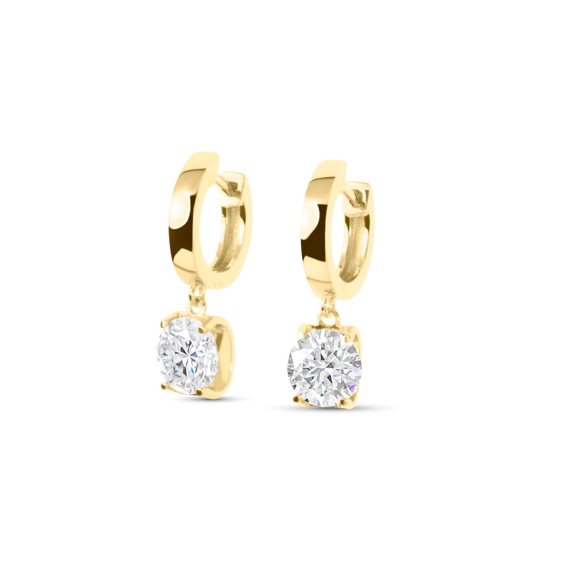 Moissanite Diamond Drop Gold Earrings on white background