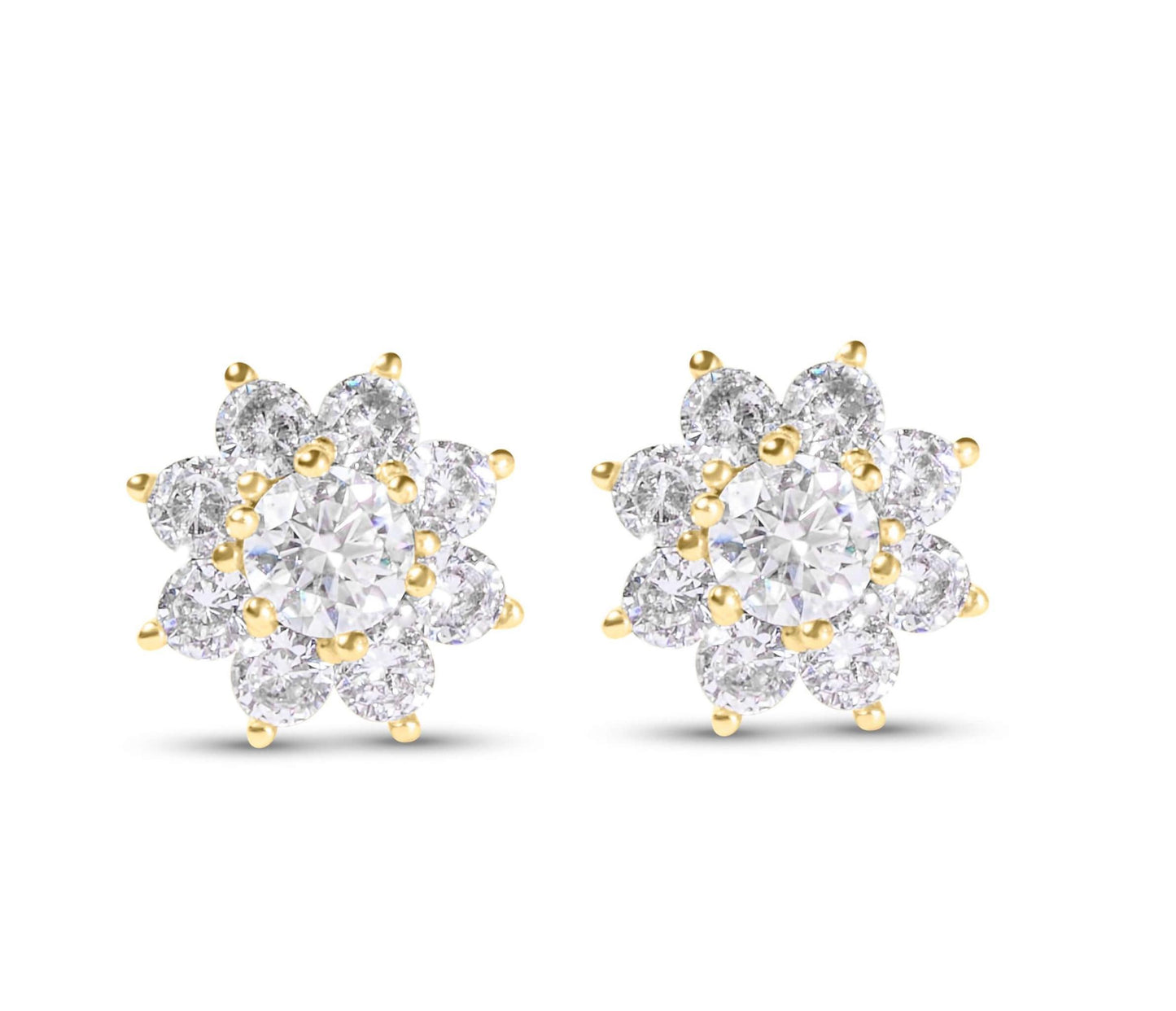 Amaral Flower Stud Moissanite Gold Earrings on white background