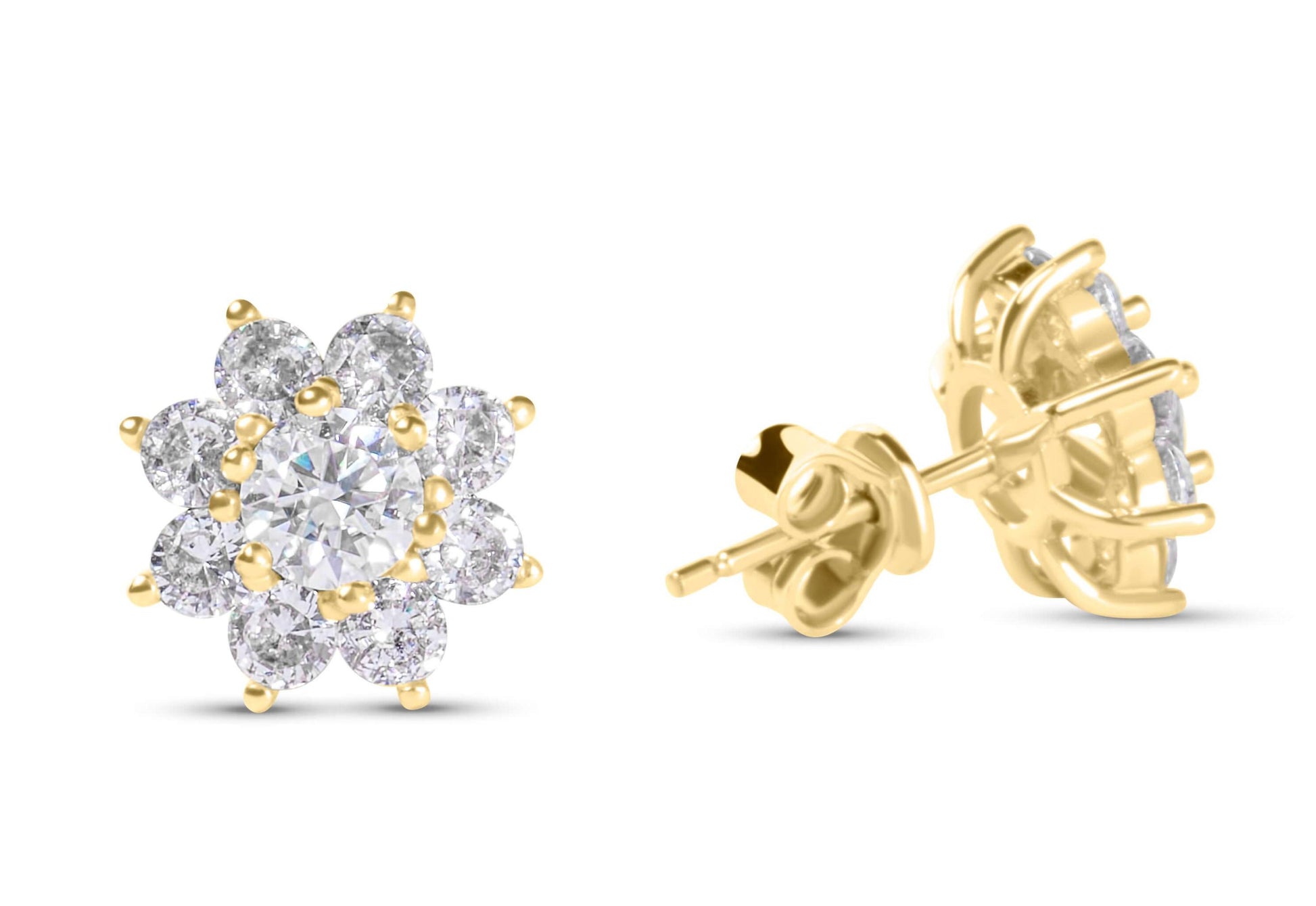 Amaral Flower Stud Moissanite Gold Earrings on white background