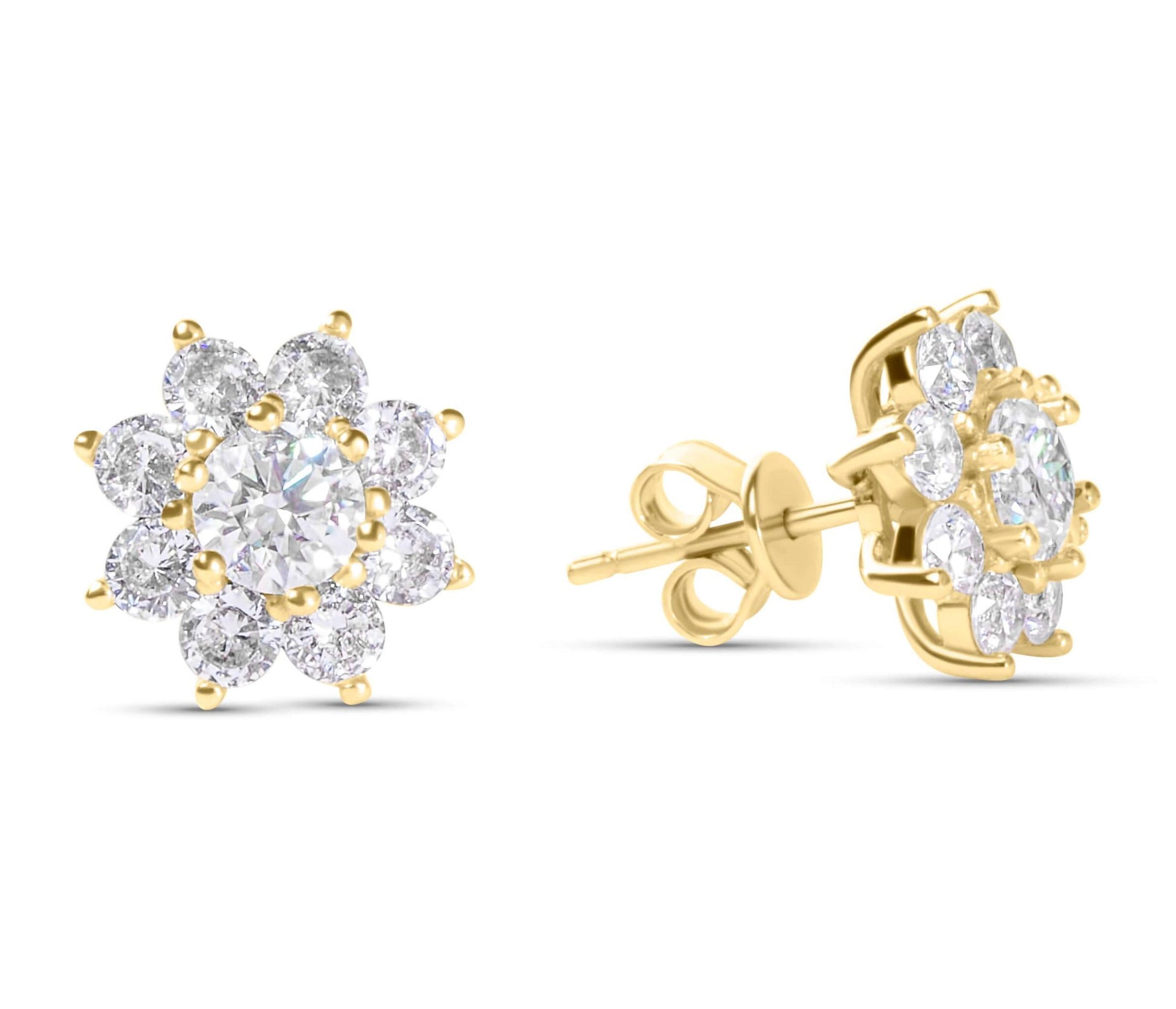 Amaral Flower Stud Moissanite Gold Earrings on white background