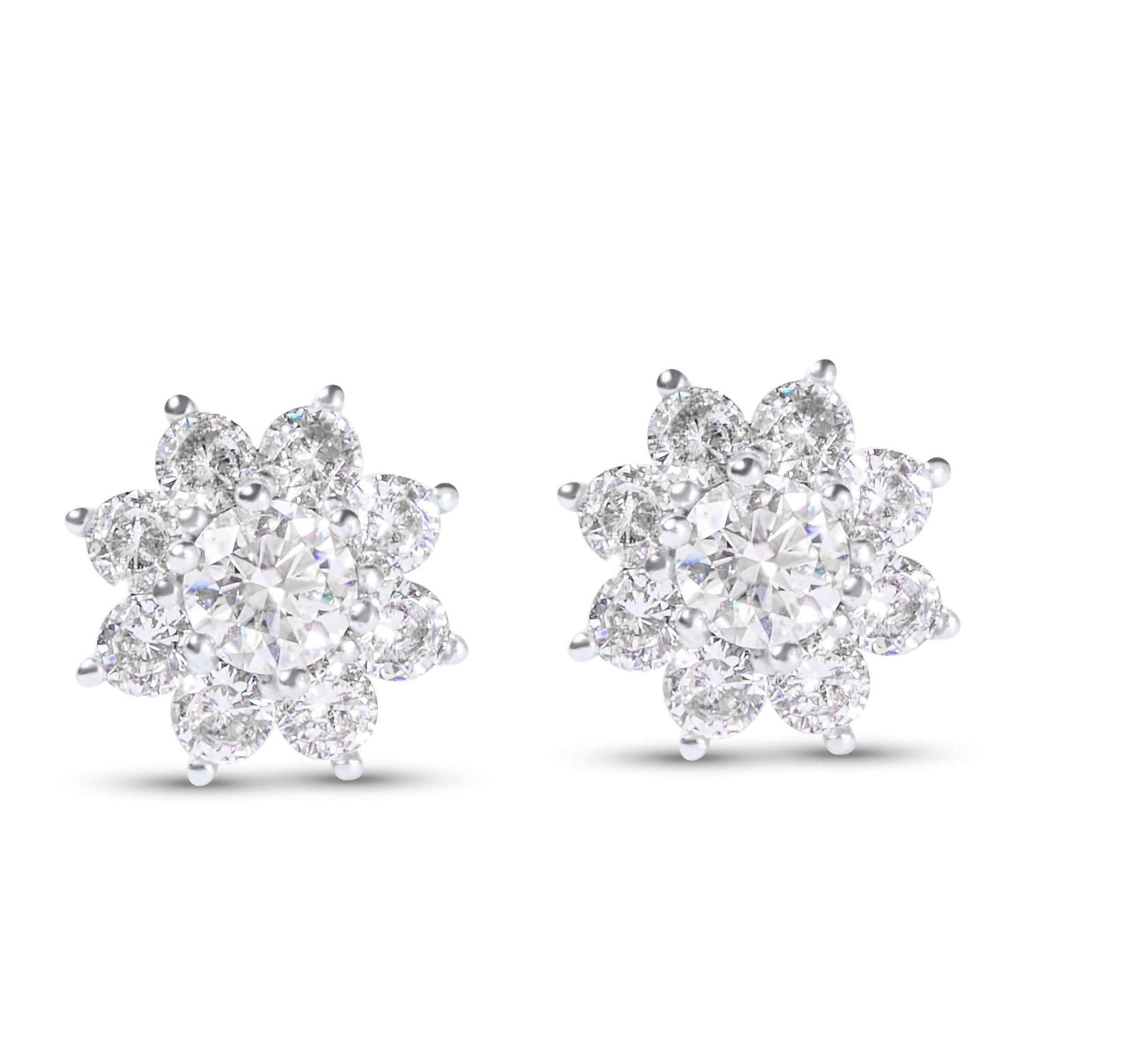 Amaral Flower Stud Moissanite White Gold Earrings on white background