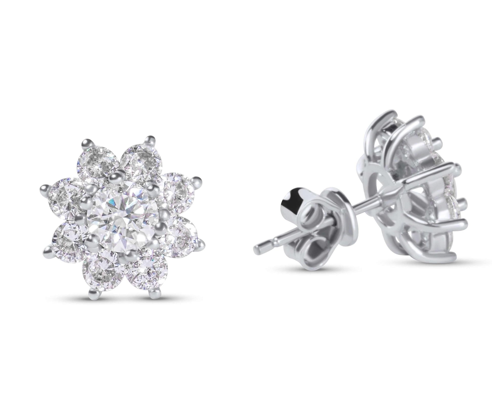 Amaral Flower Stud Moissanite Silver Earrings on white background