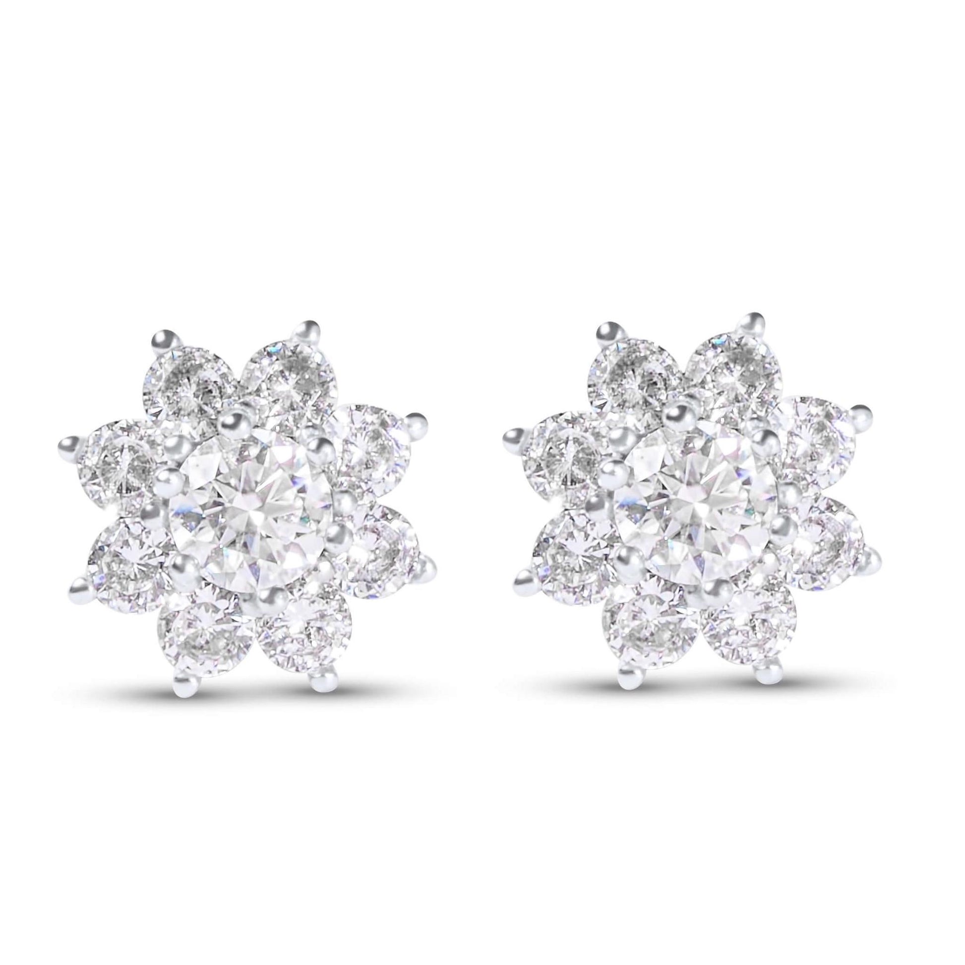 Amaral Flower Stud Moissanite Silver Earrings on white background