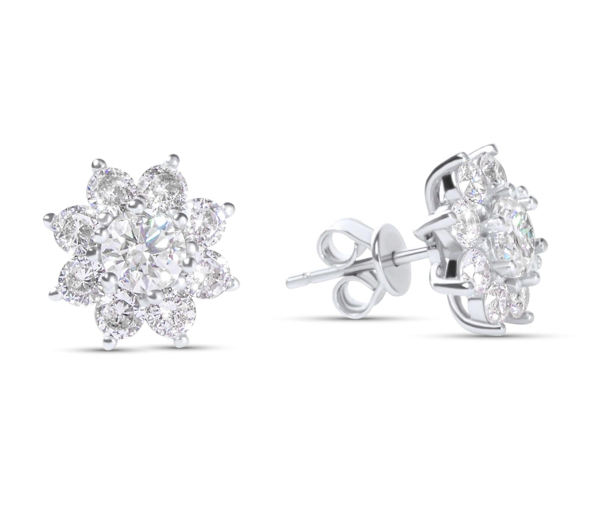 Amaral Flower Stud Moissanite Silver Earrings on white background