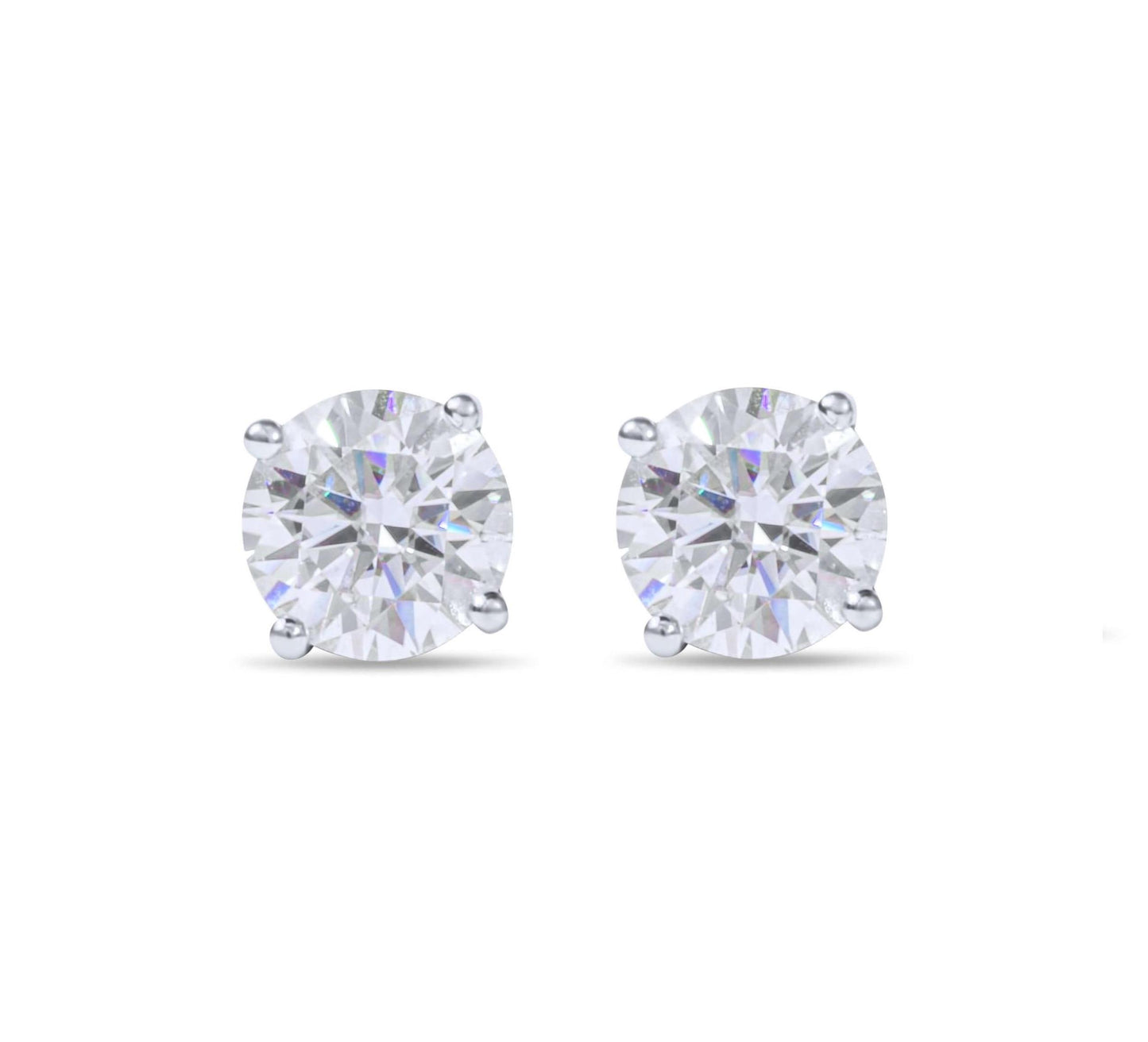 Moissanite Diamond Four Prong Stud Silver Earrings on white background