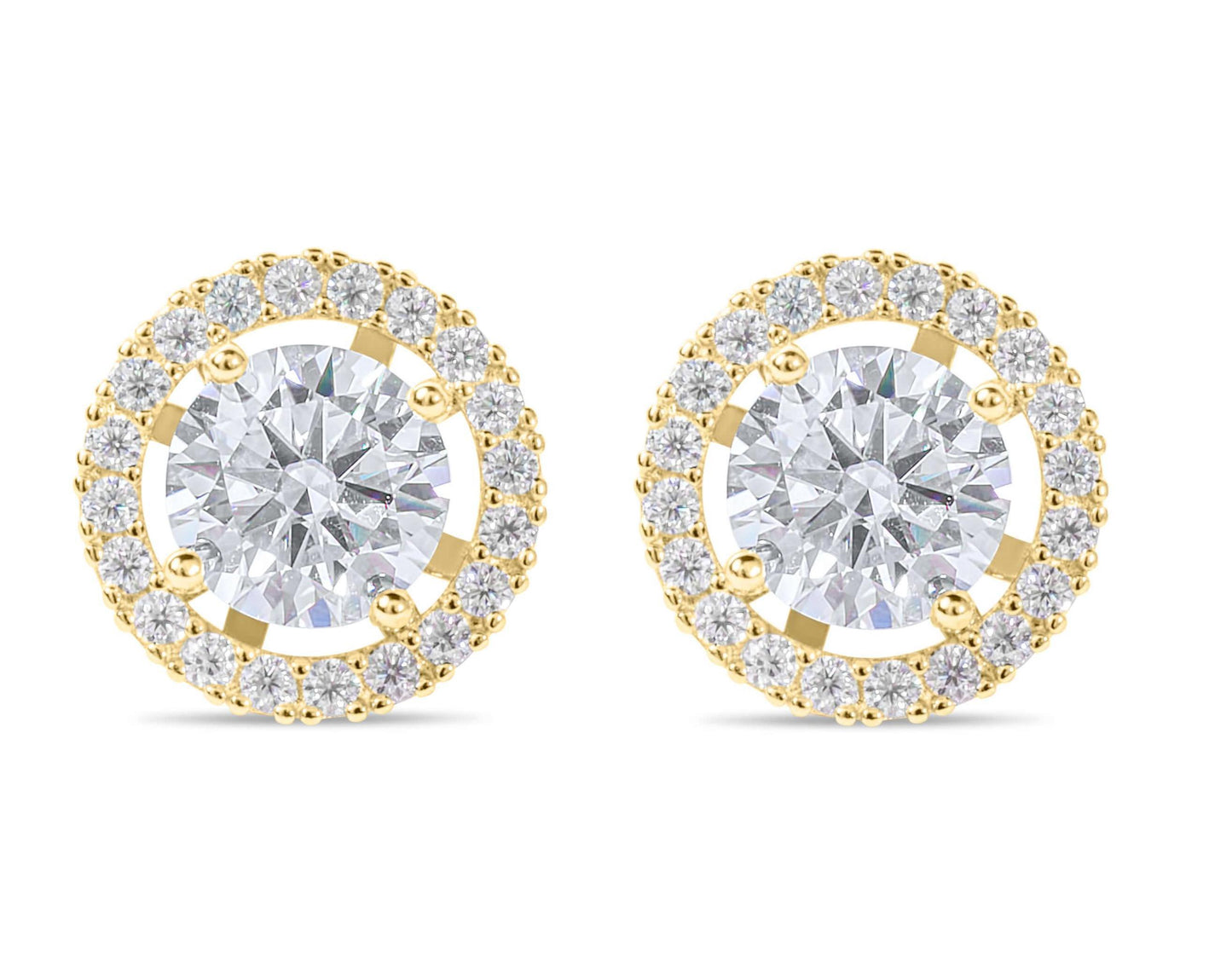 Moissanite Diamond Halo Jacket Gold Earrings on white background