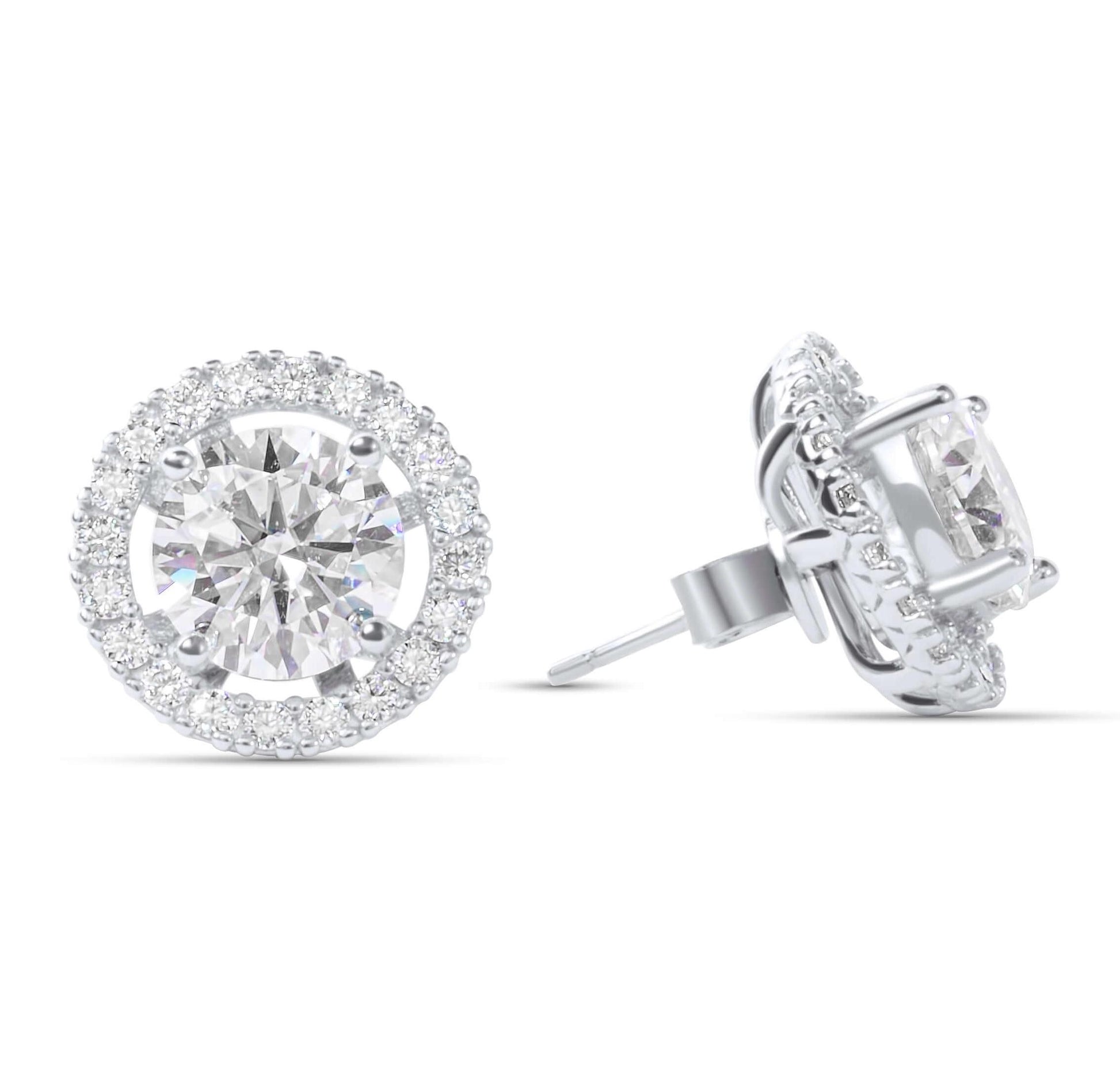 Moissanite Diamond Halo Jacket White Gold Earrings on white background