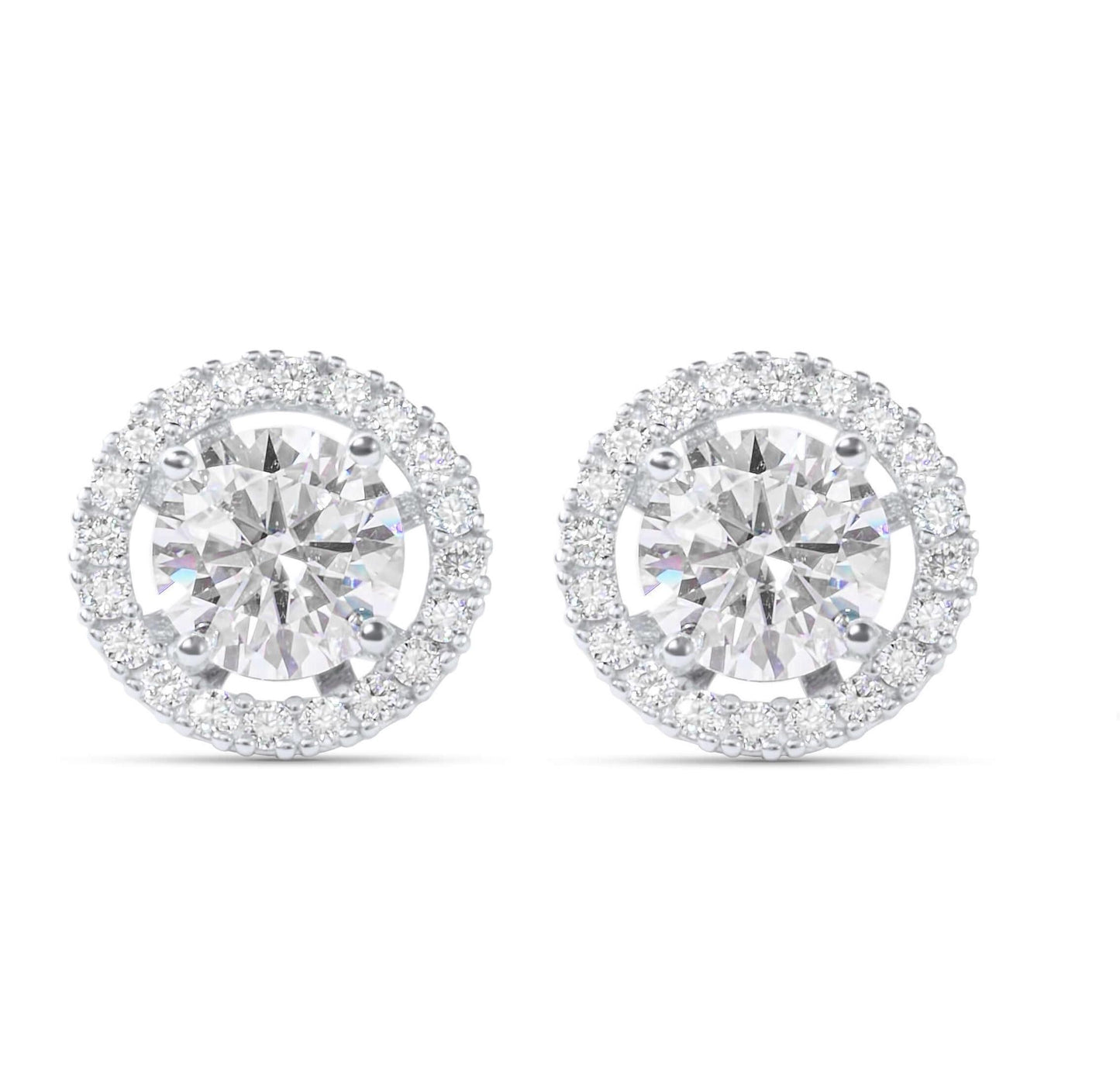 Moissanite Diamond Halo Jacket Silver Earrings on white background