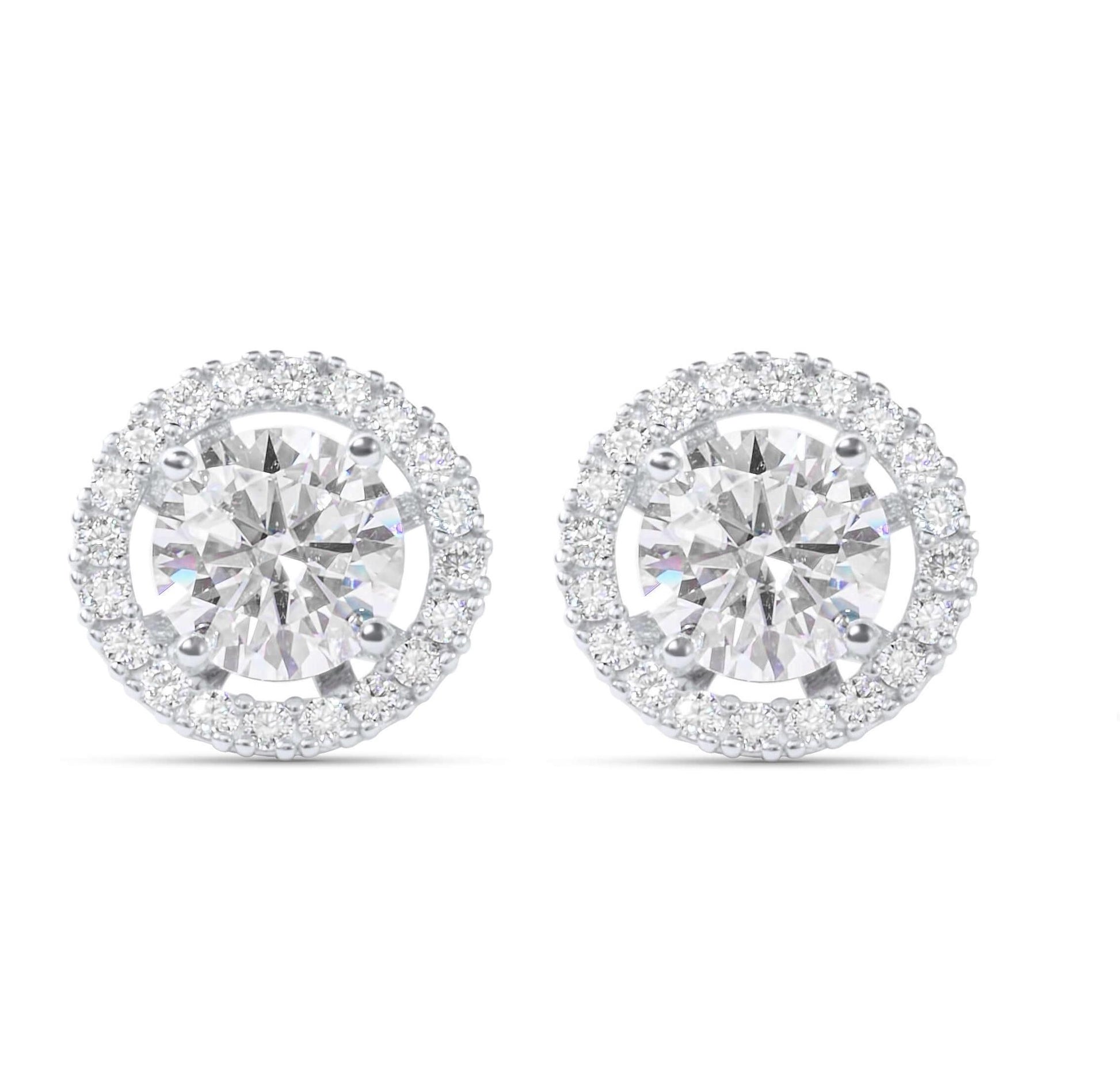 Moissanite Diamond Halo Jacket Silver Earrings on white background