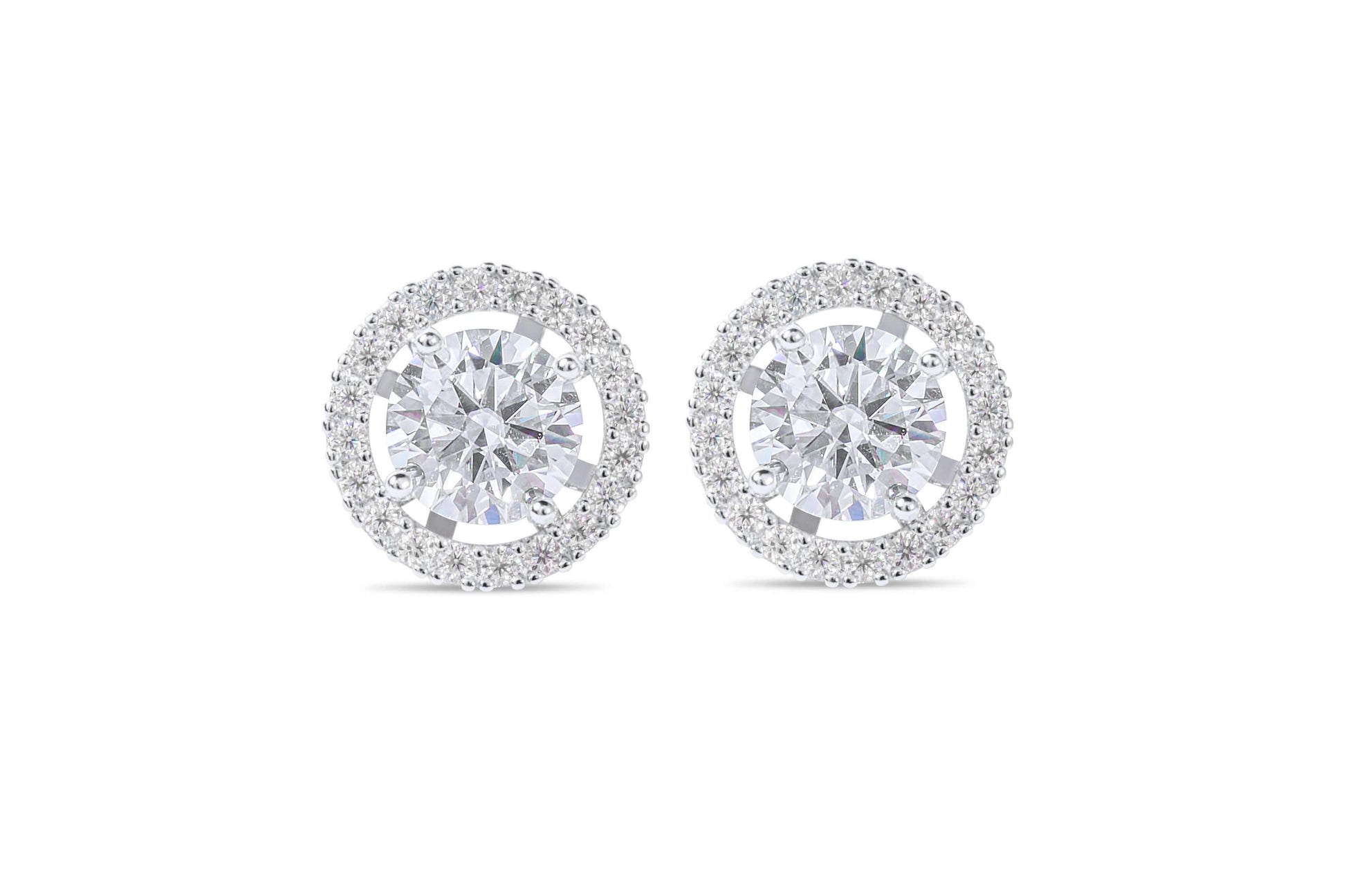 Moissanite Diamond Halo Jacket Silver Earrings on white background