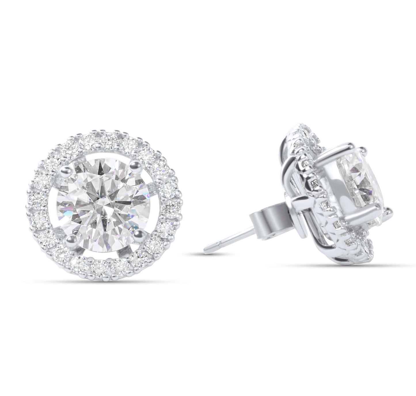 Moissanite Diamond Halo Jacket Silver Earrings on white background