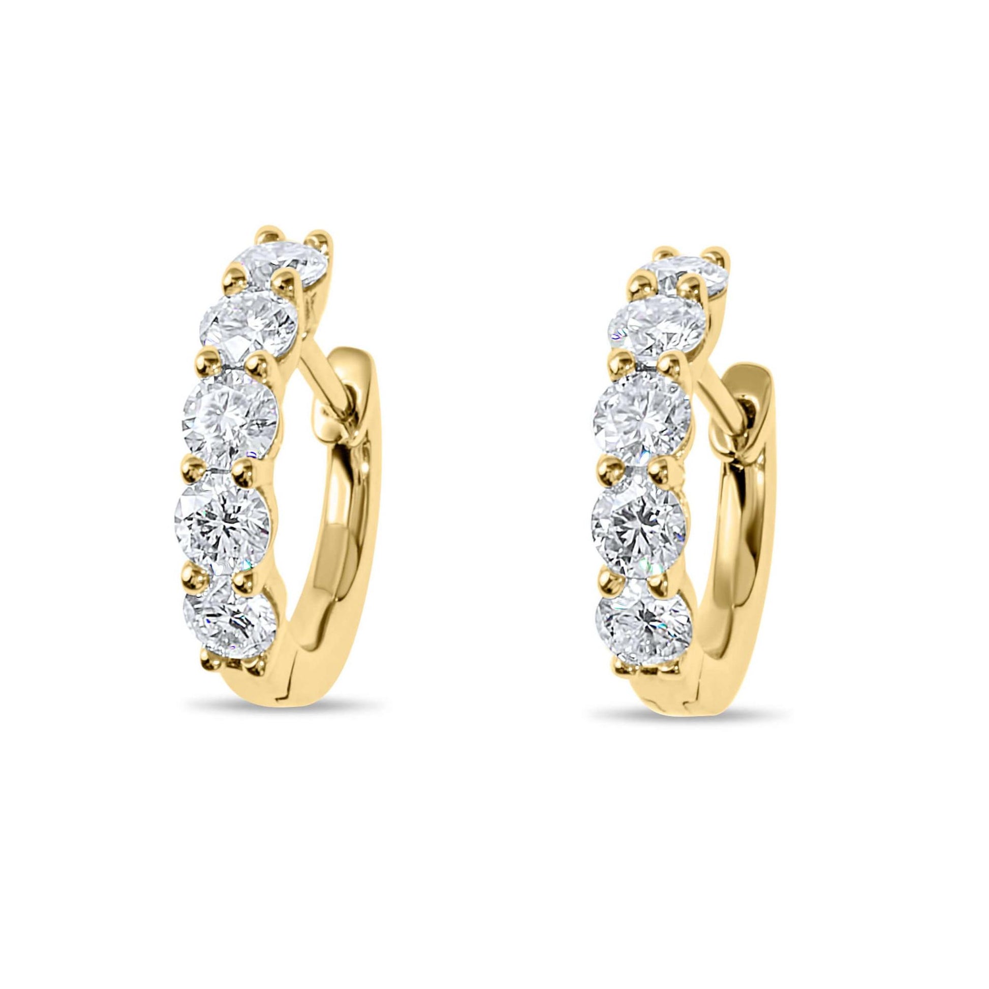 Moissanite Diamond Hoop Gold Earrings With Five Stones