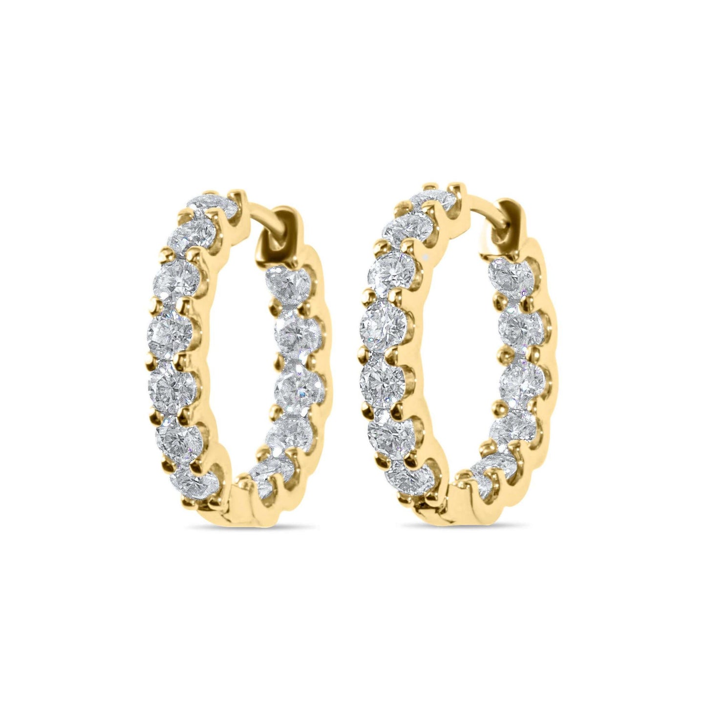 Moissanite Diamond Huggie Hoop Gold Earrings on white background