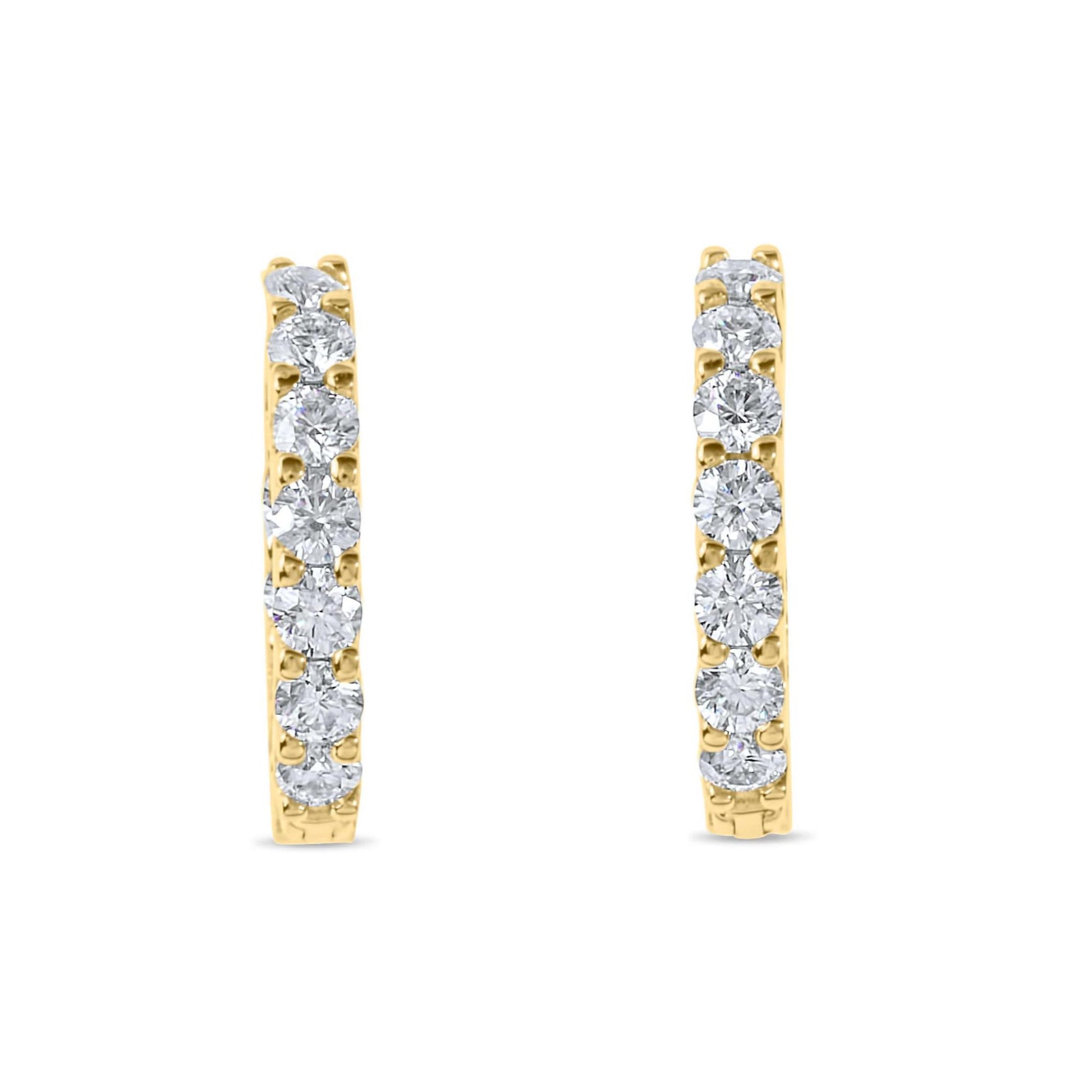 Moissanite Diamond Huggie Hoop Gold Earrings on white background
