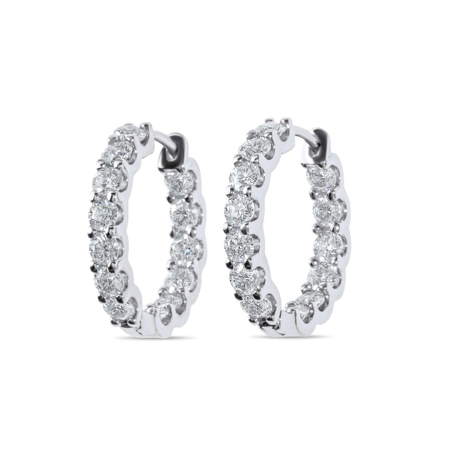 Moissanite Diamond Huggie Hoop White Gold Earrings on white background