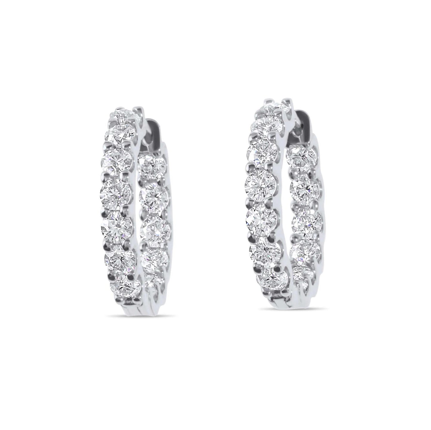Moissanite Diamond Huggie Hoop Silver Earrings on white background