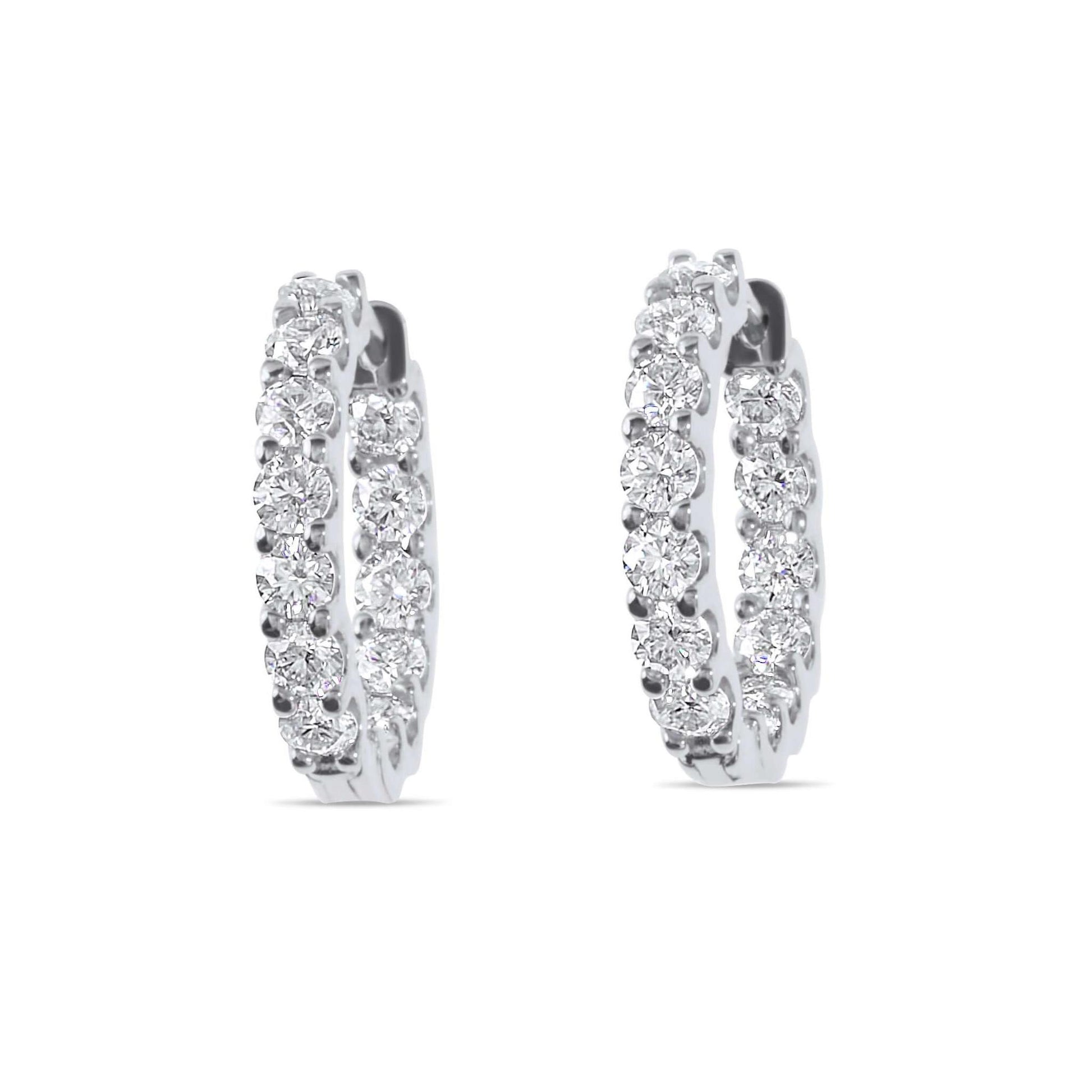 Moissanite Diamond Huggie Hoop Silver Earrings on white background