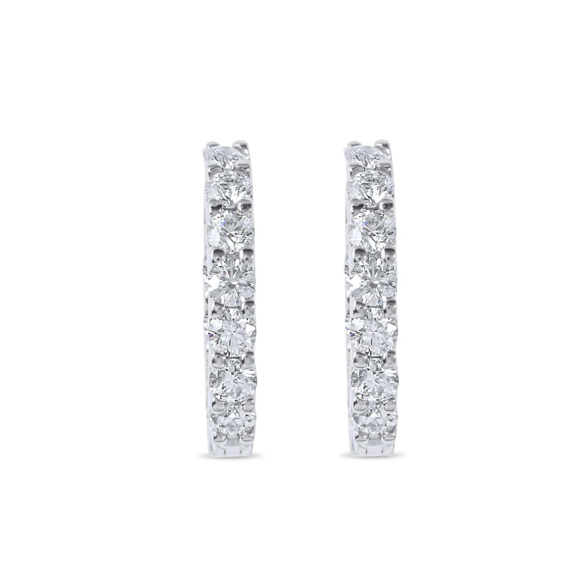 Moissanite Diamond Huggie Hoop Silver Earrings on white background