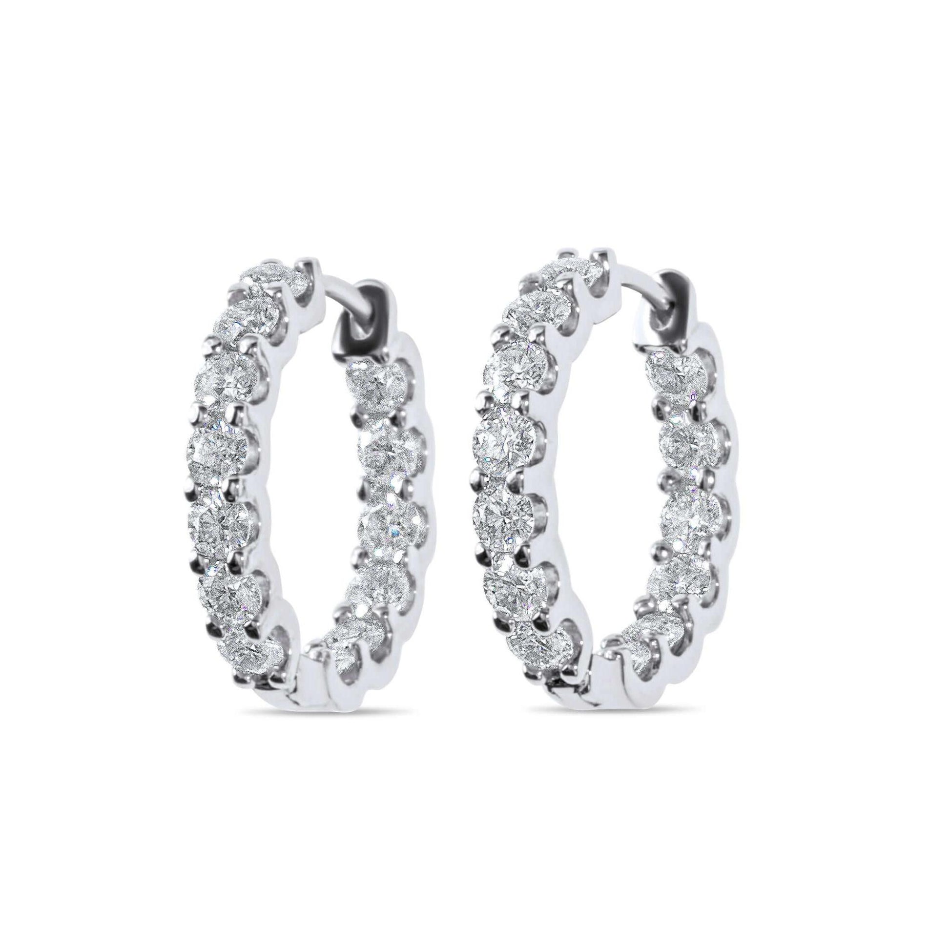 Moissanite Diamond Huggie Hoop Silver Earrings on white background